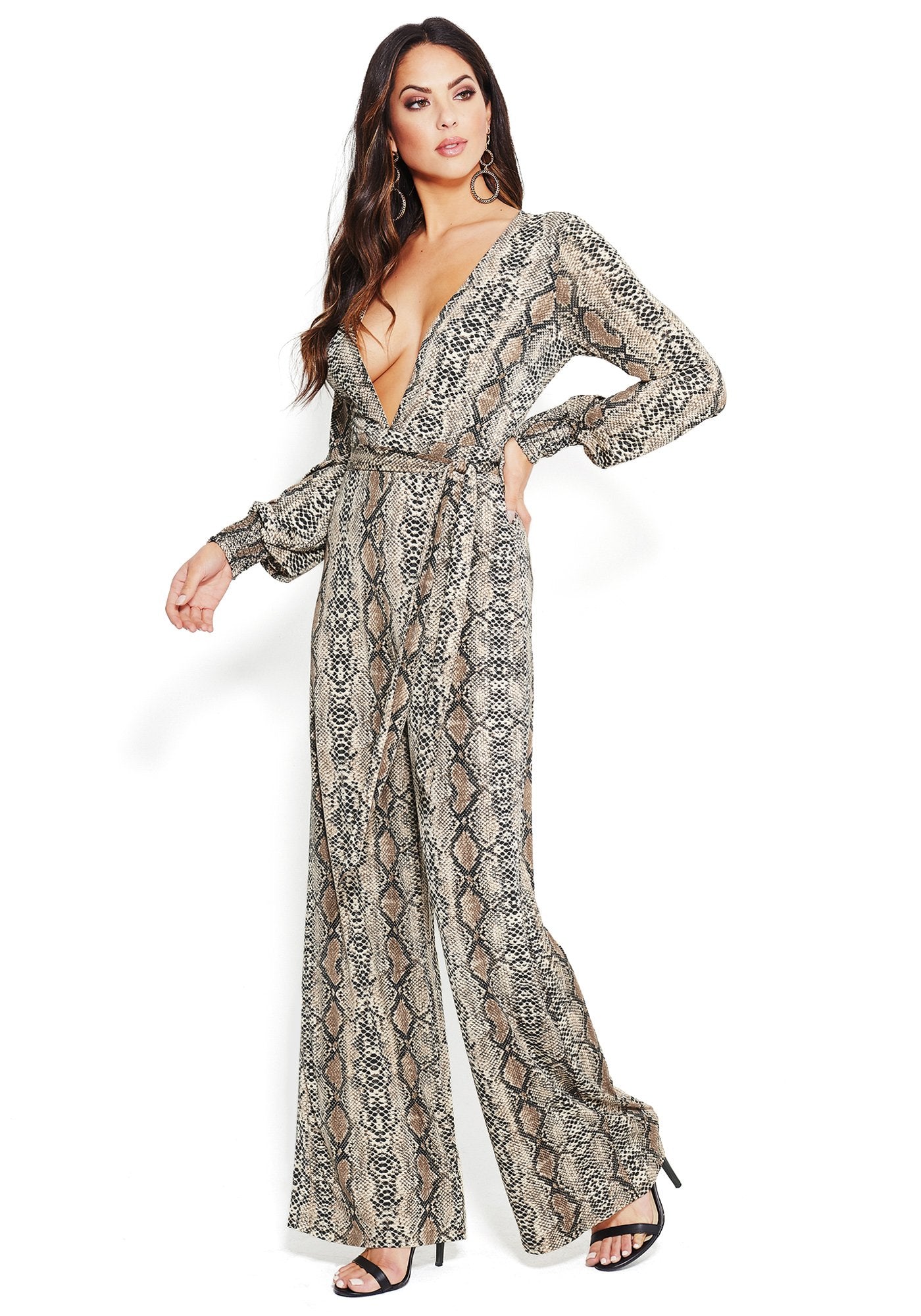 Snake Long Sleeve Plunge Jumpsuit