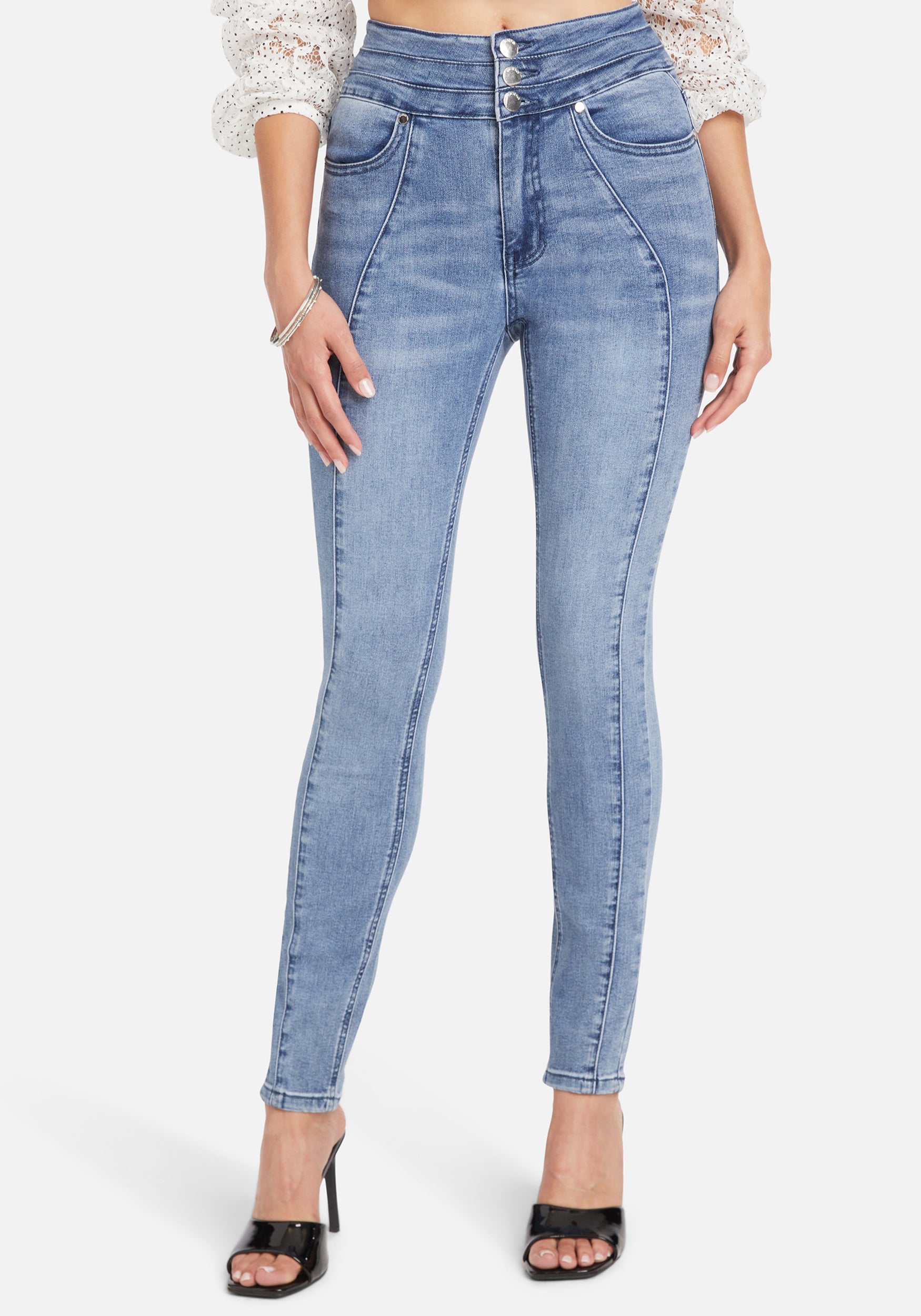 High Waist Front Seam Detail Skinny Jeans