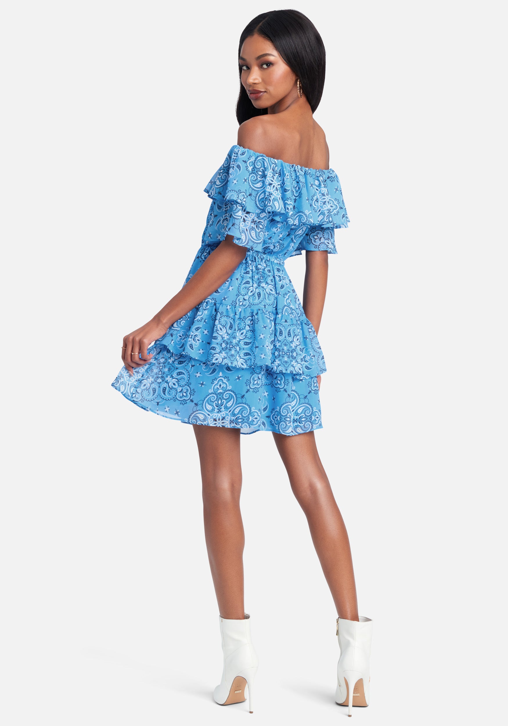 Printed Tiered Off Shoulder Dress