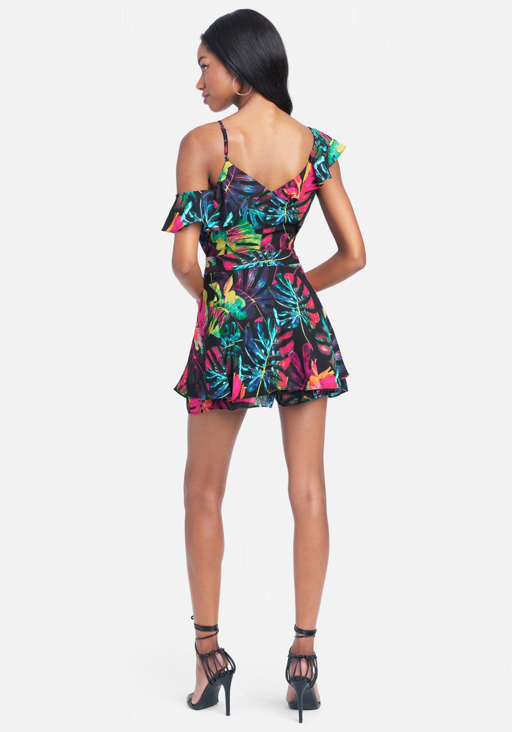 Neon Tropic Ruffle Wrap Romper