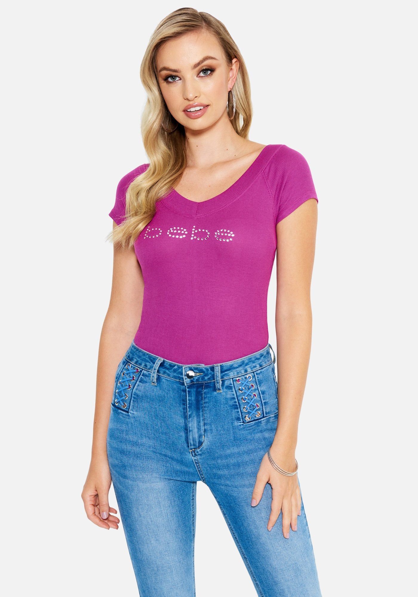 Crystal Logo Double V-Neck Short Sleeve Tee