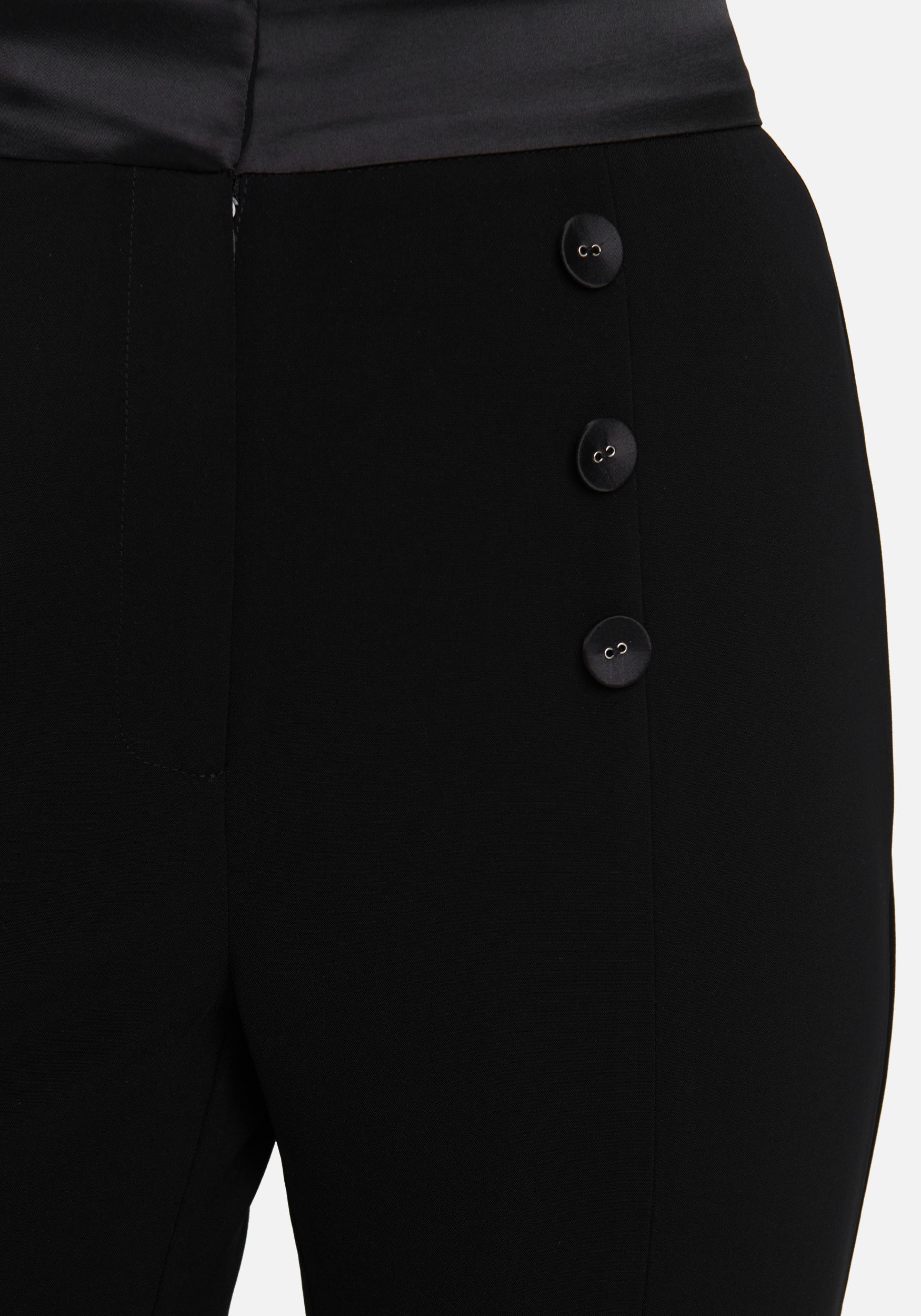 Twill Wide Leg Pant With Front Slit & Satin Waistband