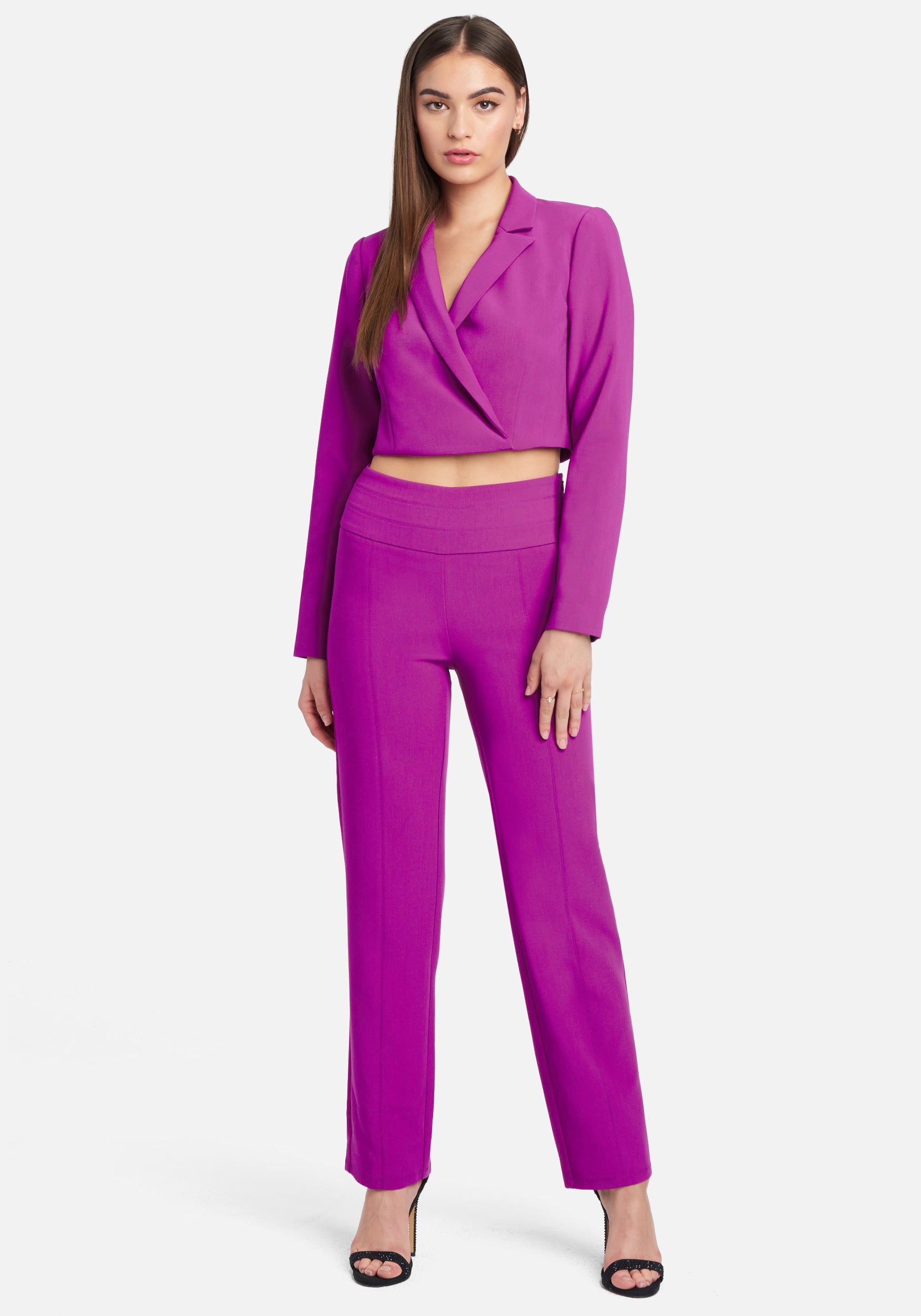 Tuxedo Style Tailored Straight Leg Pants With Multi Stitch Detail Waistband