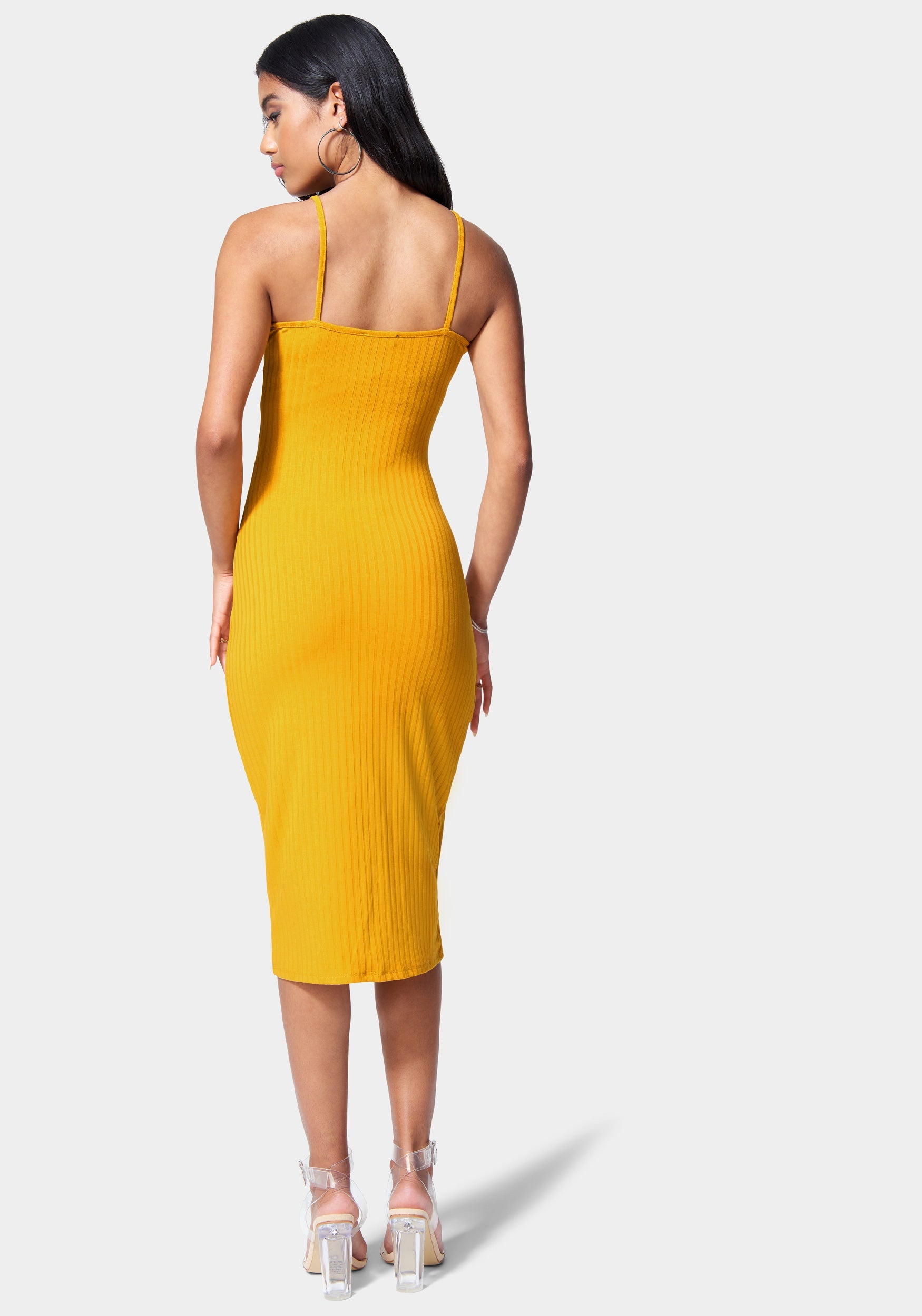 Button Front Rib Midi Dress