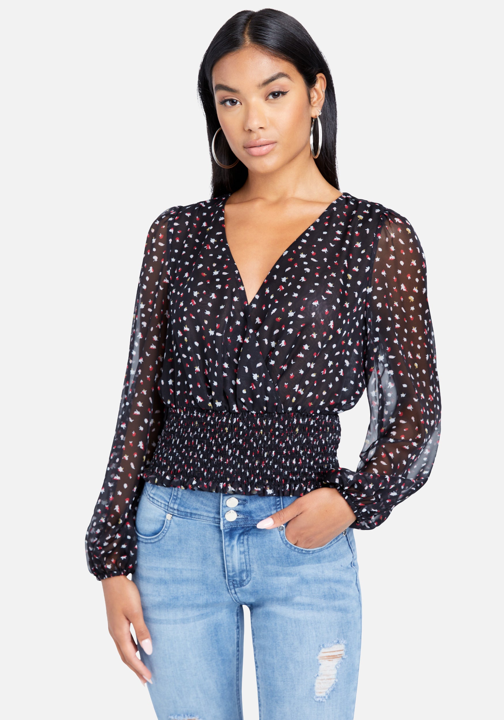Long Sleeve Surplice Woven Top