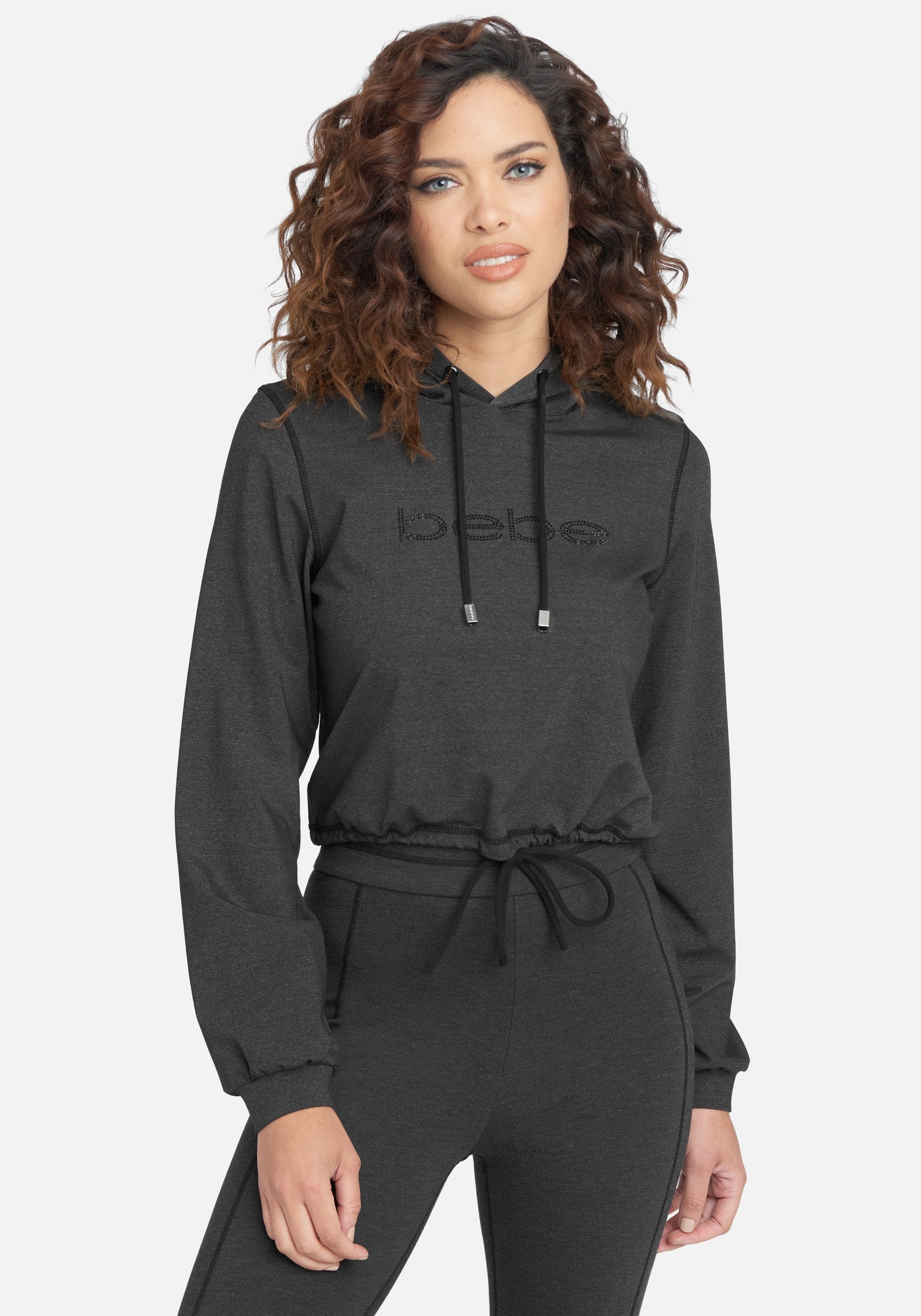 Bebe Logo Cropped Drawstring Hoodie