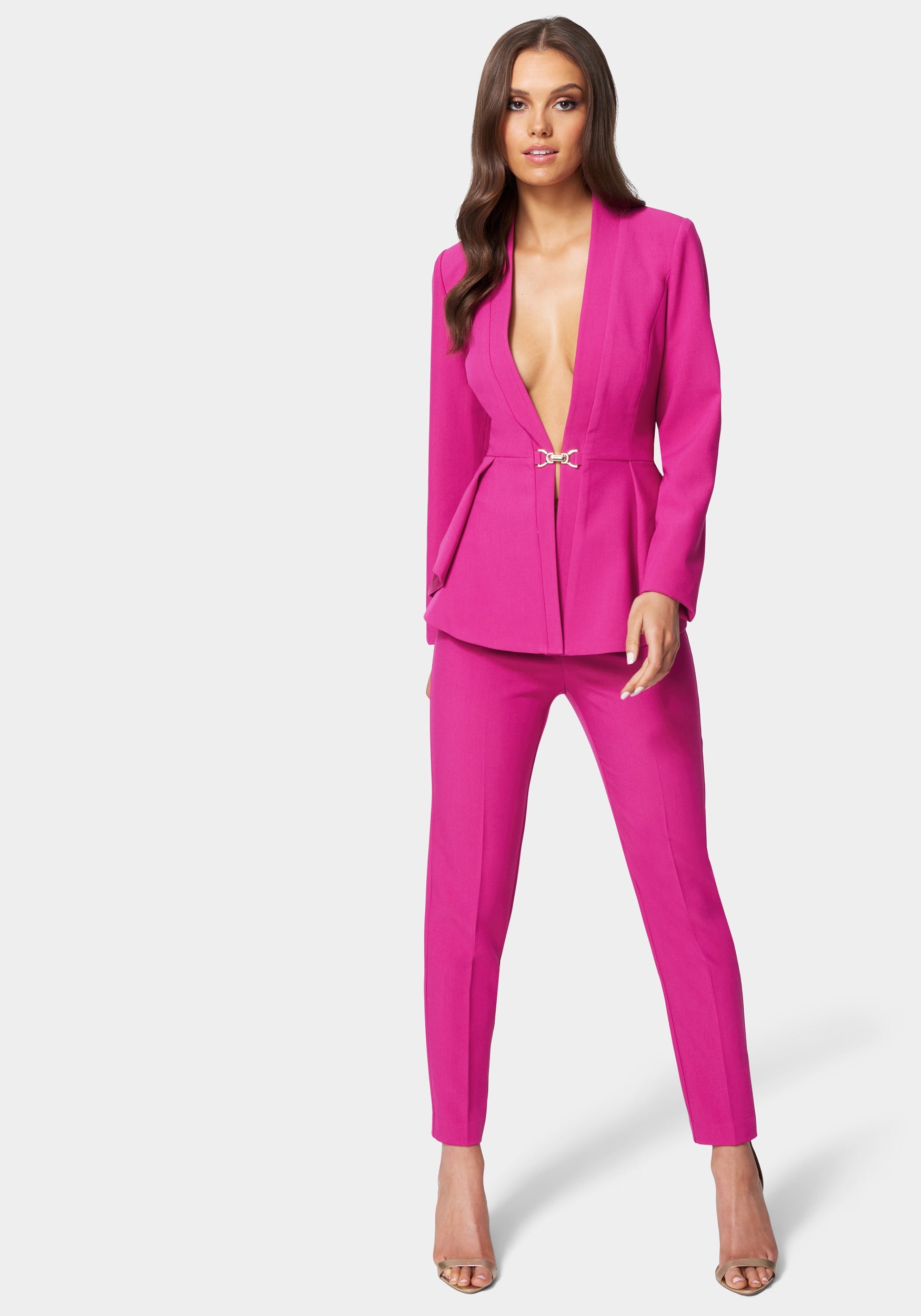 High Waist Multi Dart Woven Slim Leg Pant