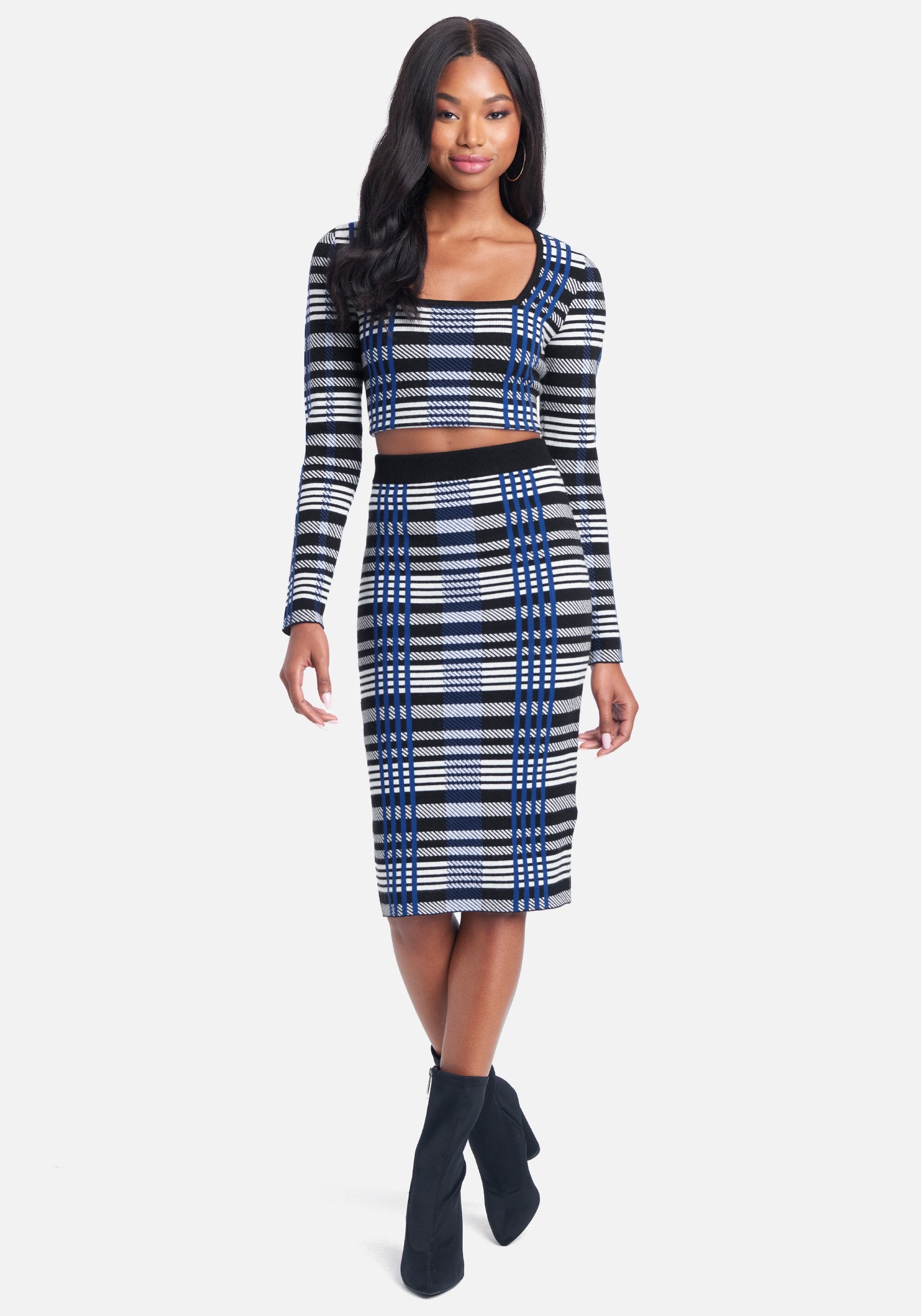 Plaid Long Sleeve Two Piece Sweater Dress