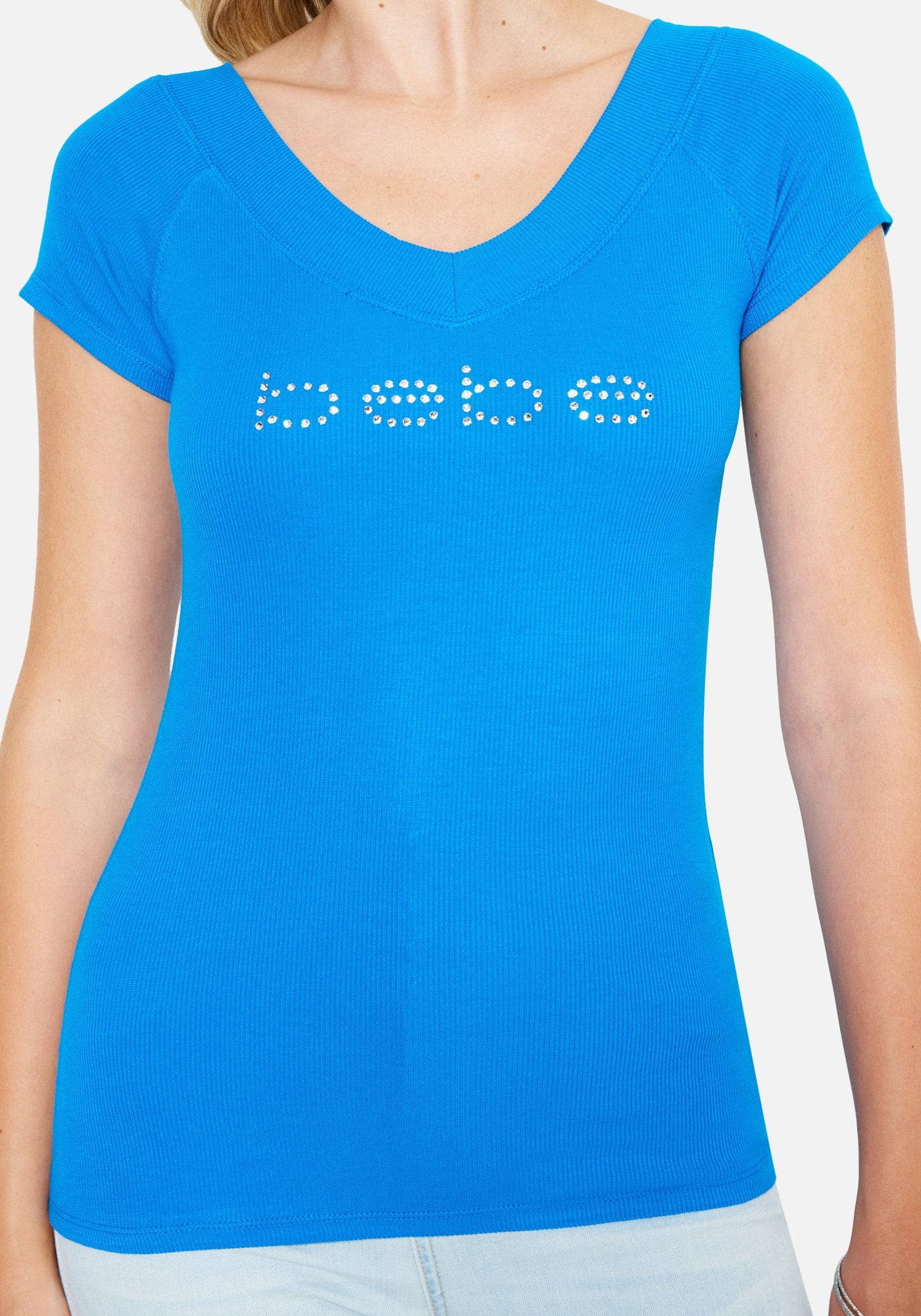 Crystal Logo Double V-Neck Short Sleeve Tee