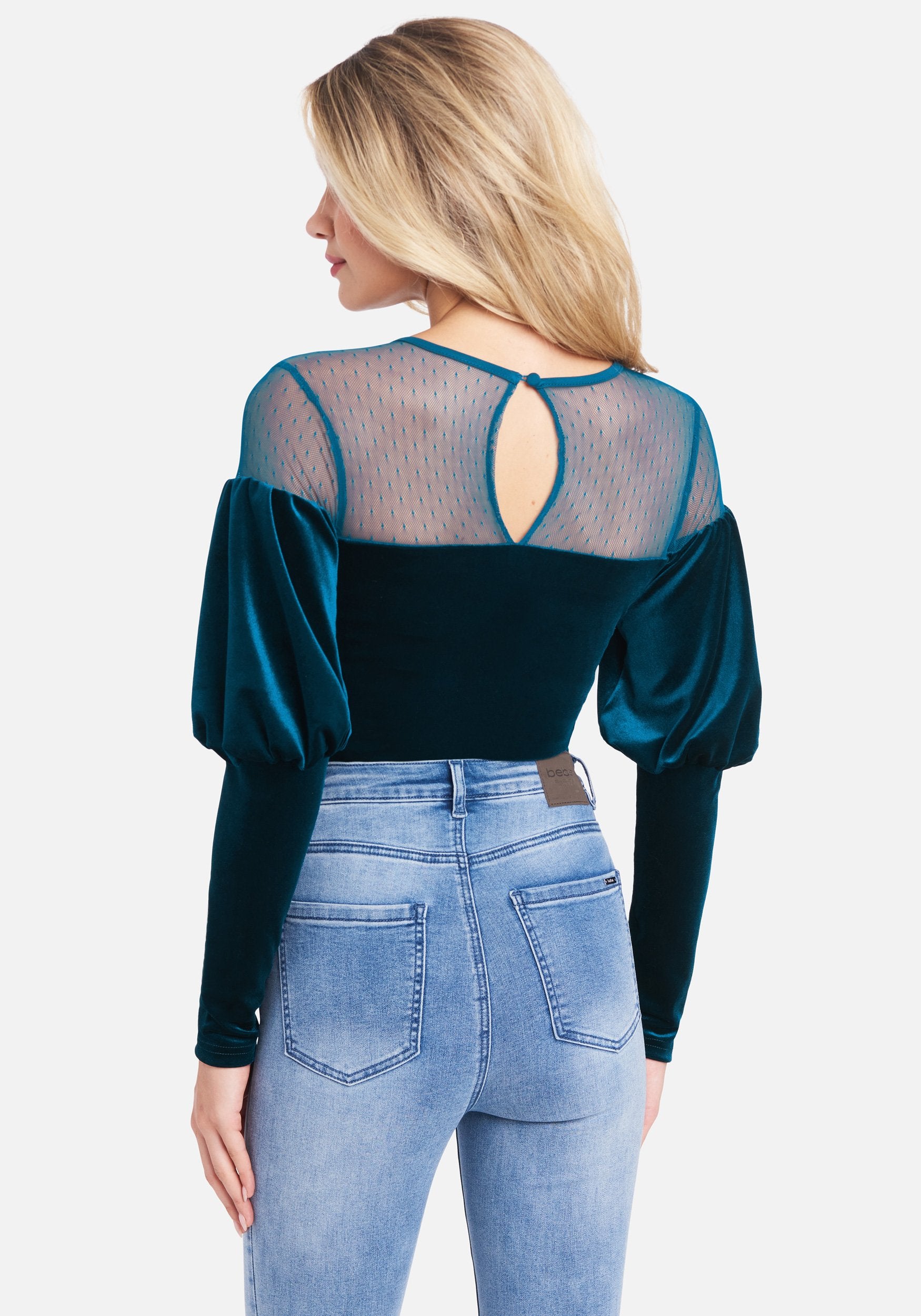 Deep Sweetheart Neck Velour Bodysuit