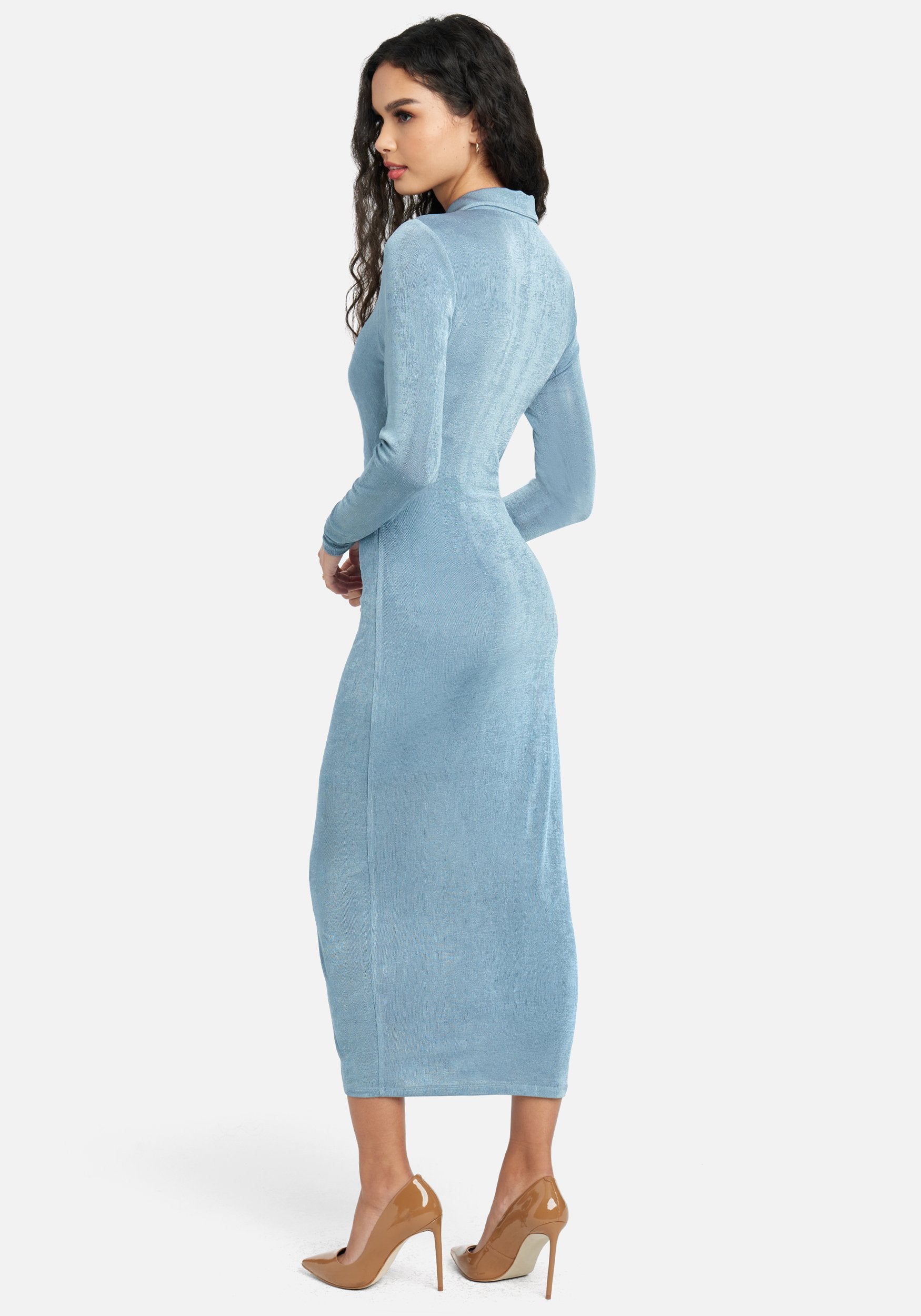 Shirred Polo Midi Dress