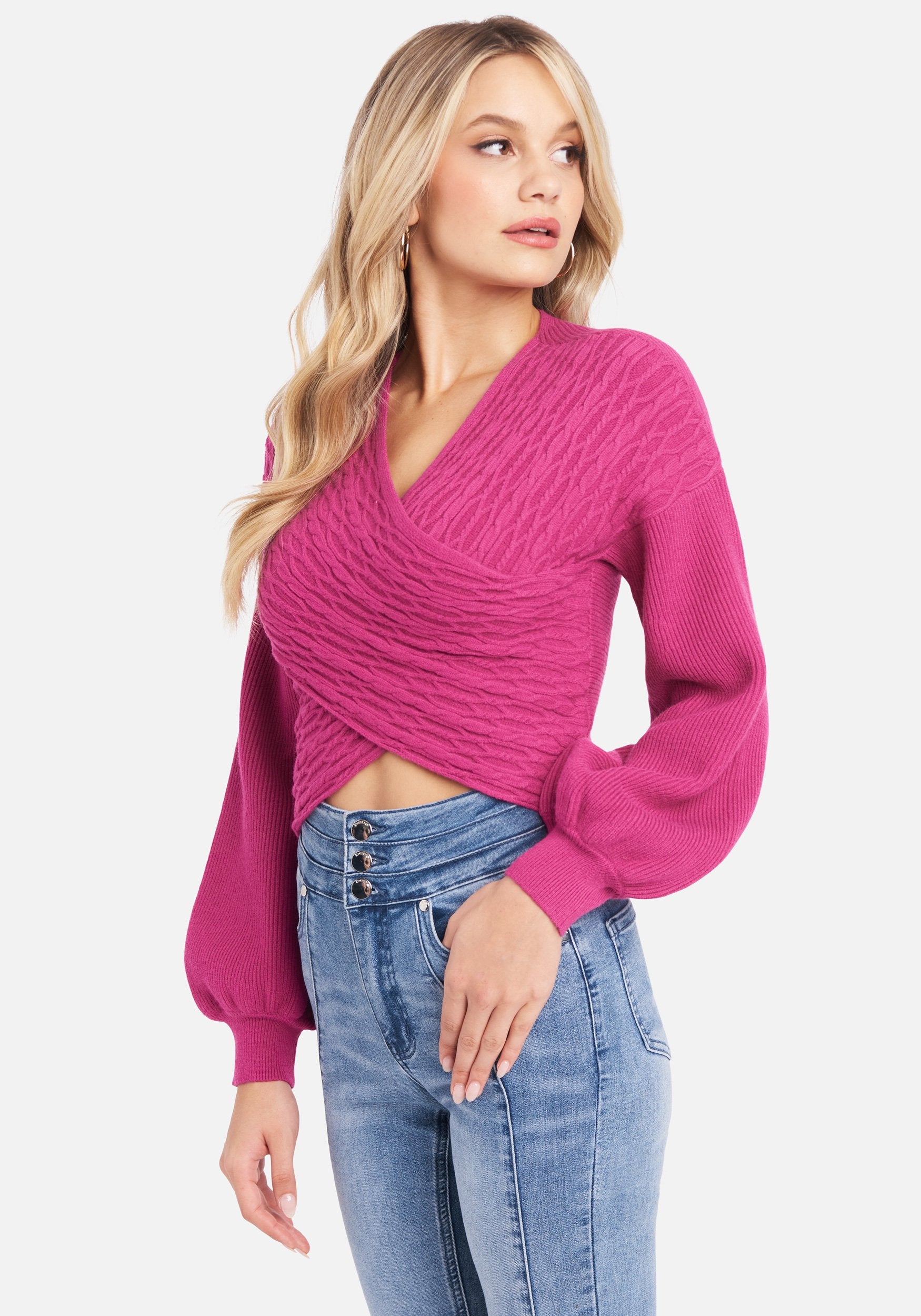 Cable Knit Cross Over Full Sleeve Sweater