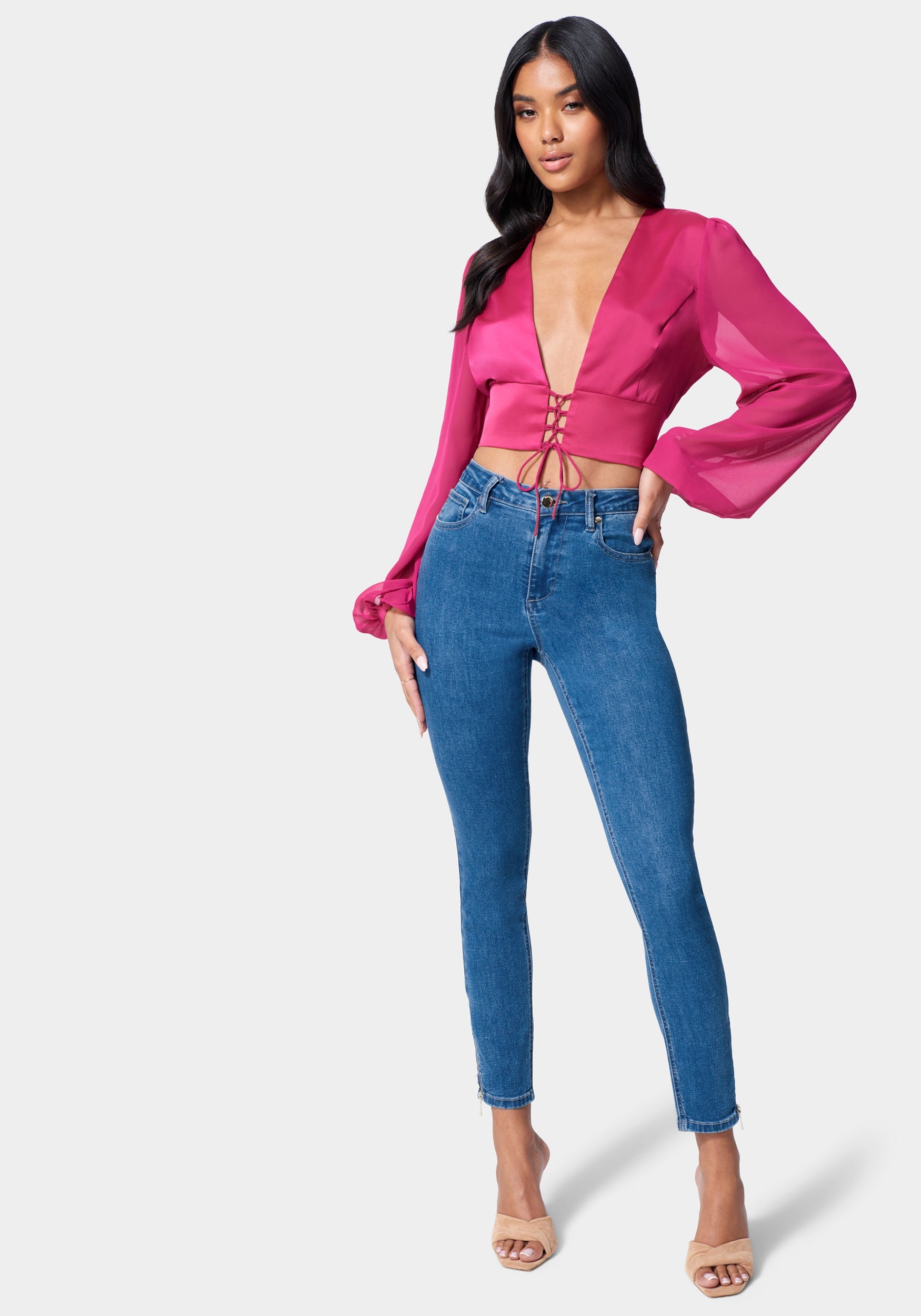 High Waist Zipper Hem Skinny Jeans