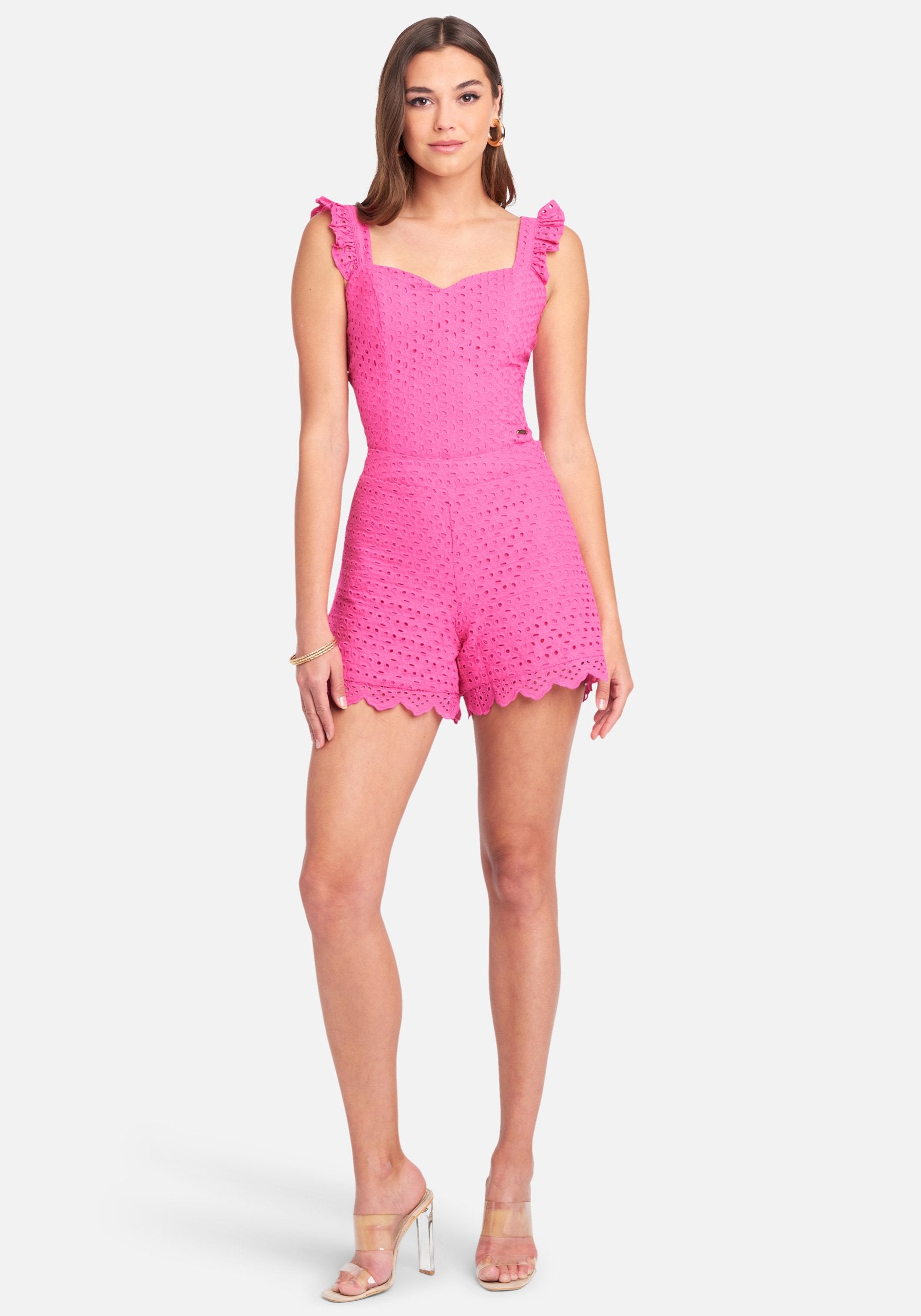 Eyelet Bustier Ruffle Strap Top