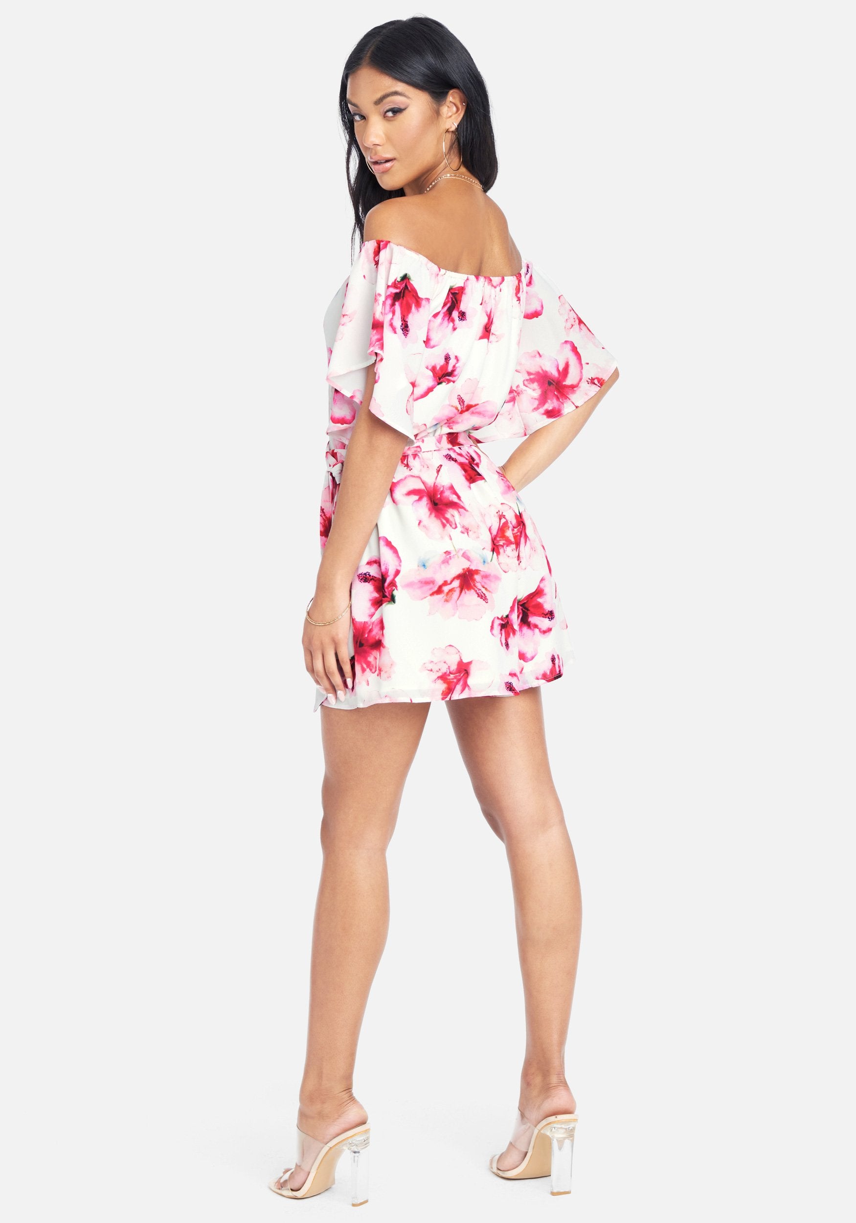 Off The Shoulder Floral Print Romper