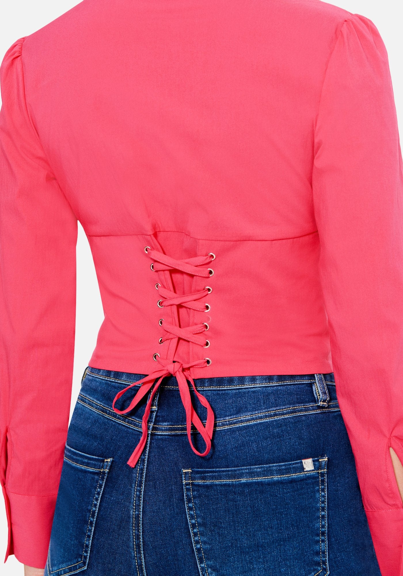 Poplin Long Sleeve Lace Back Top