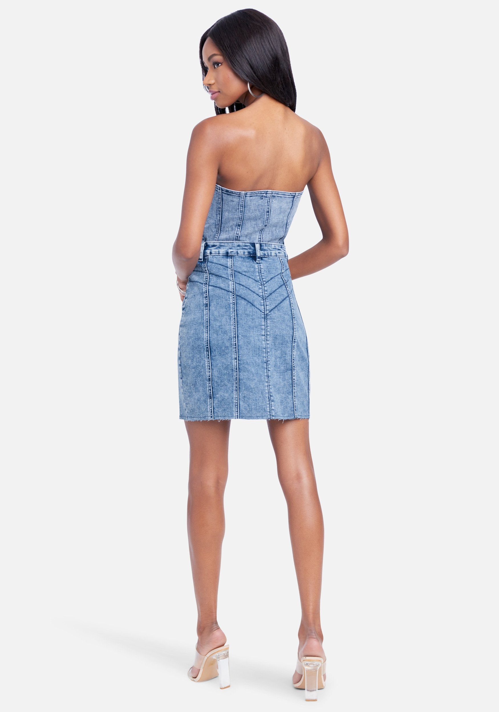 Multi Stitch Fitted Jean Skirt