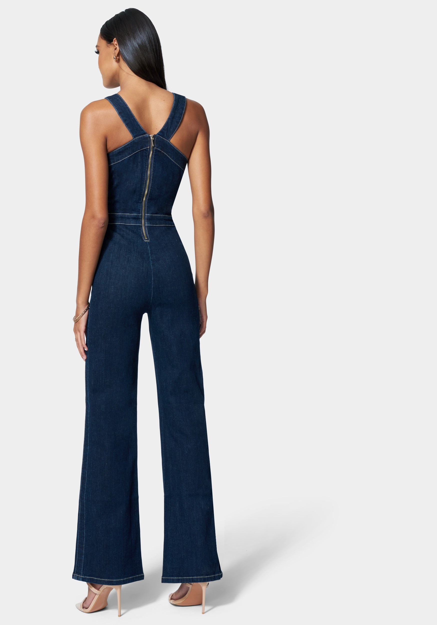 Wide Leg Side Snap Denim Jumpsuit