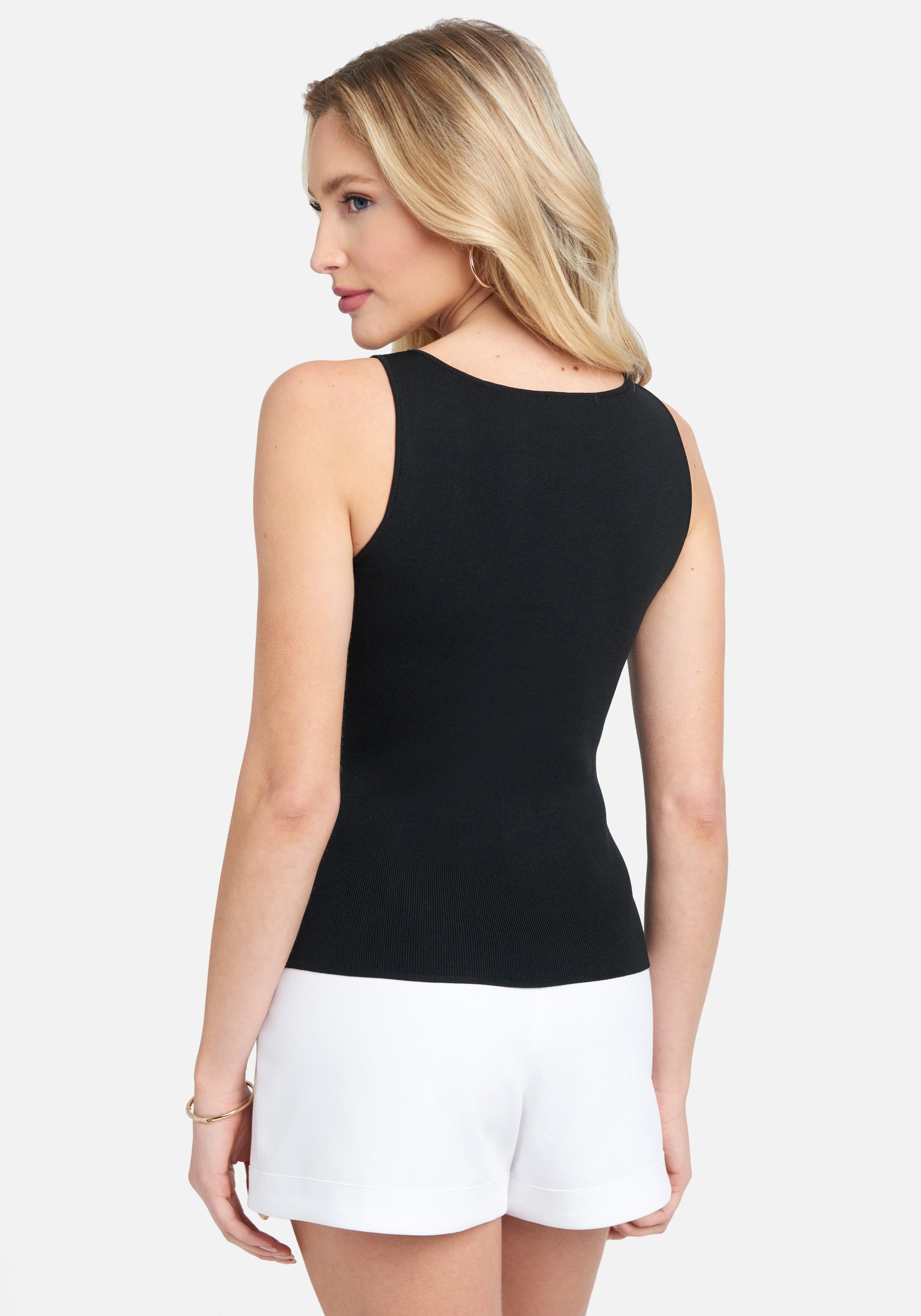 Sweater Knit Front Belt Fitted Top