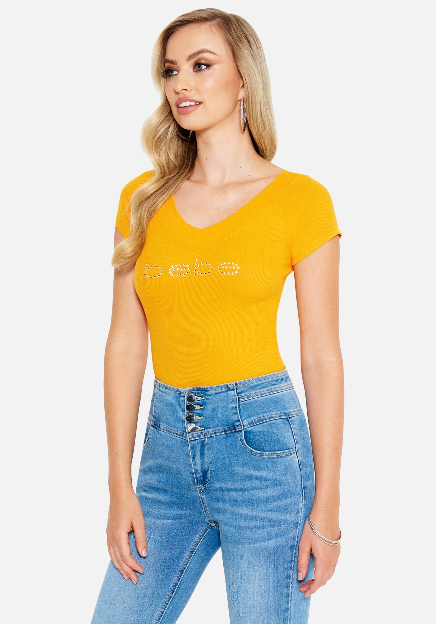 Crystal Logo Double V-Neck Short Sleeve Tee