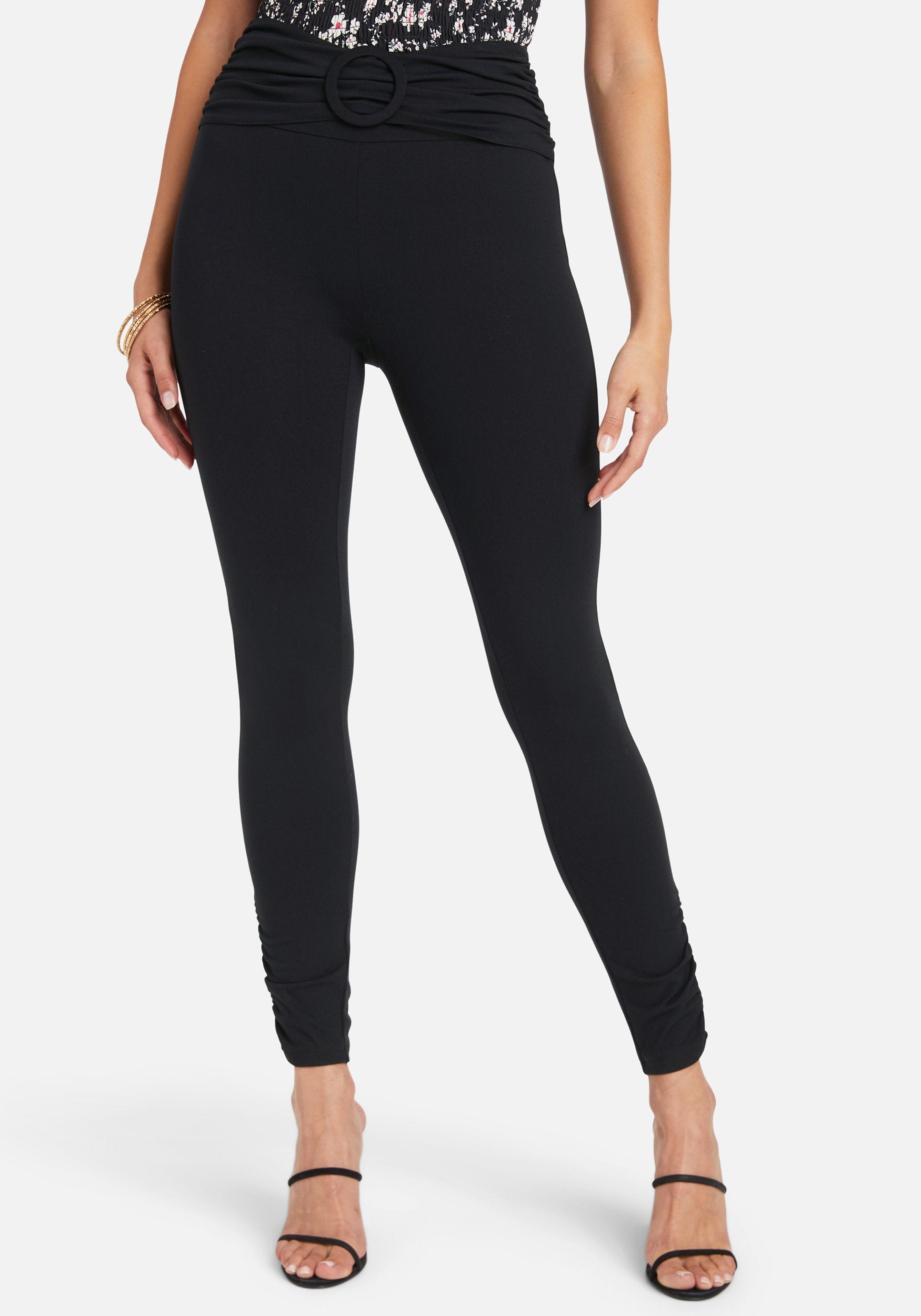 Buckle Front Ruched Ankle Legging