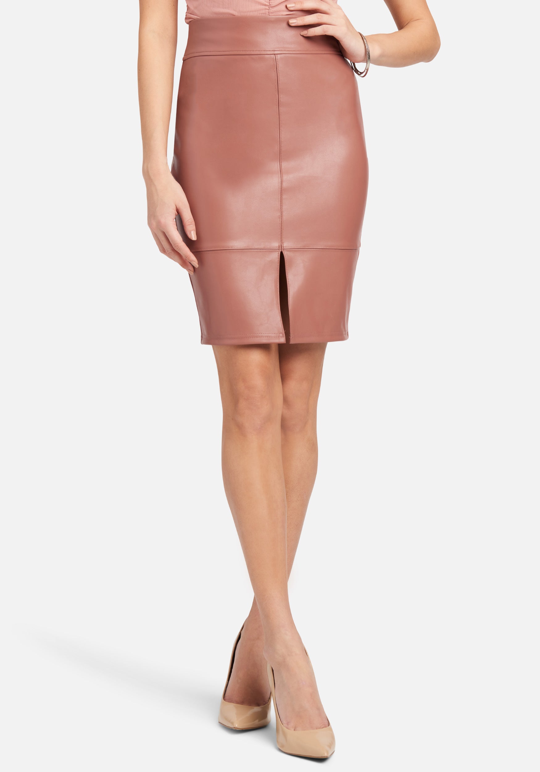 Vegan Leather Slit Pencil Skirt