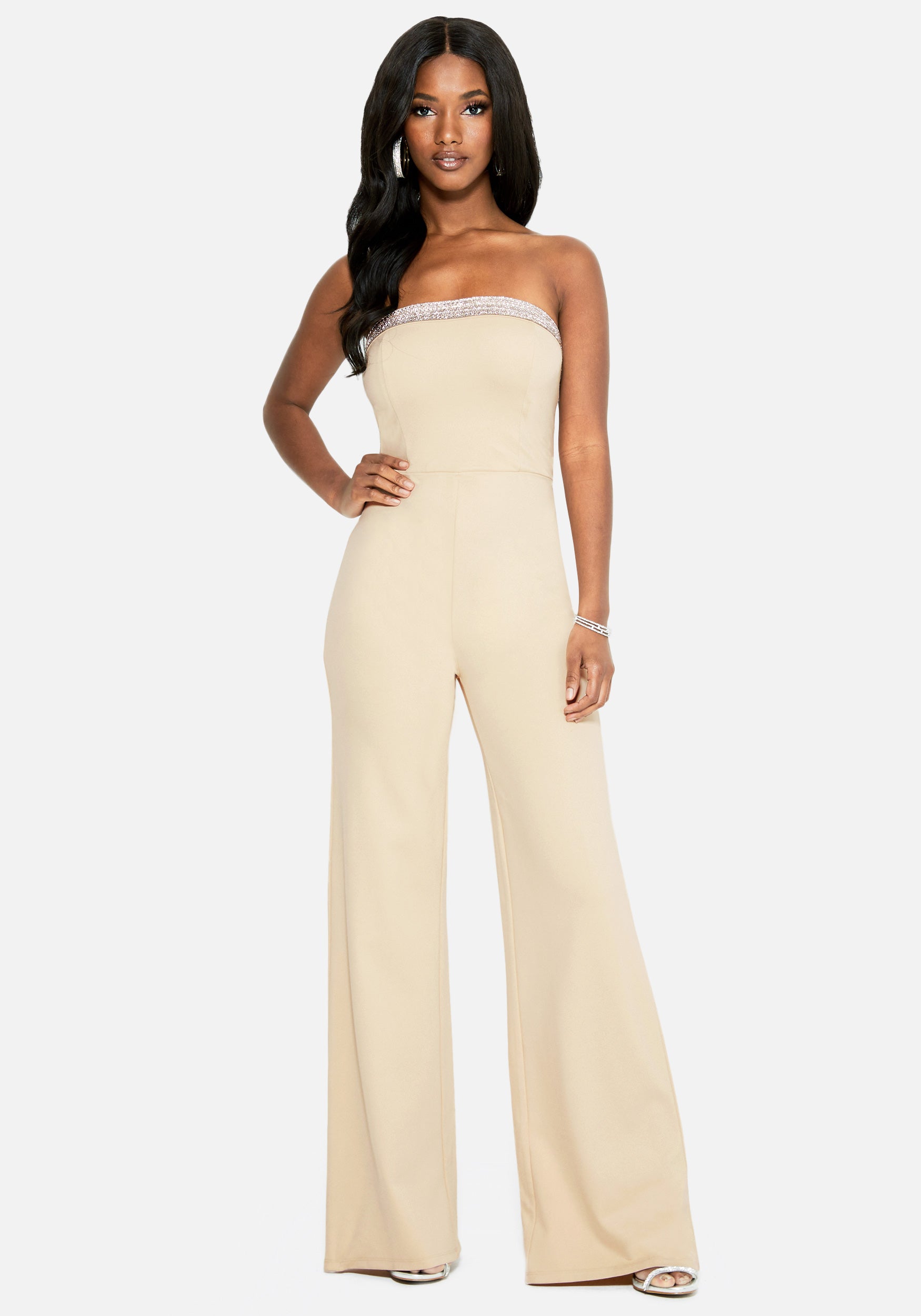 Strapless Wide Leg Ponte Jumpsuit