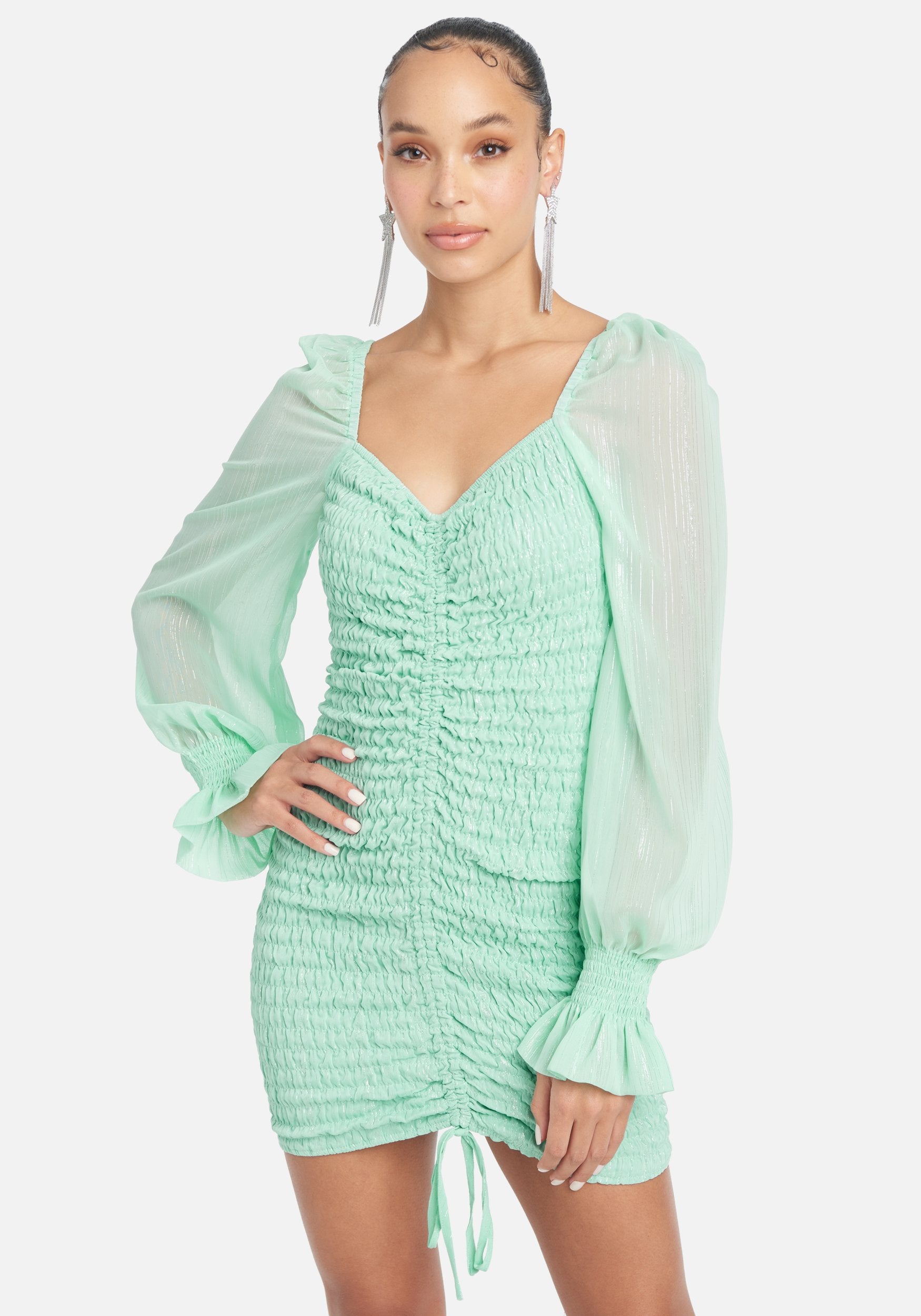 Puff Sleeve Smocked Chiffon Dress