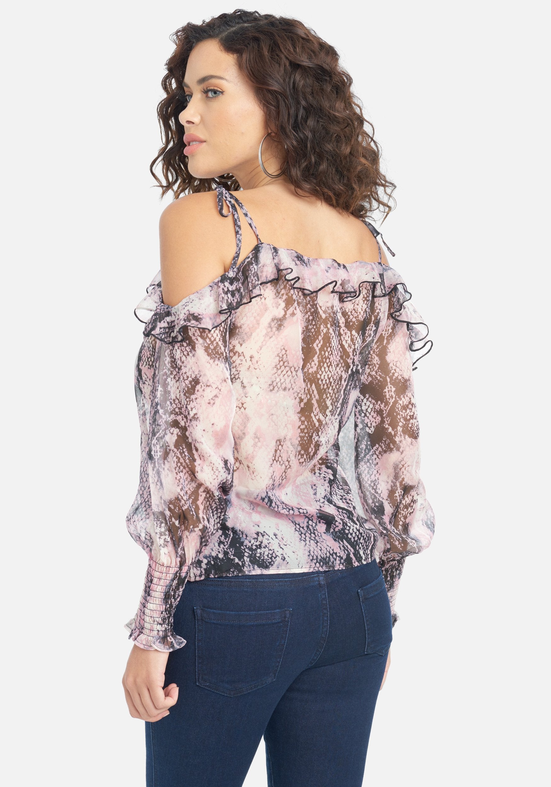 Printed Cold Shoulder Ruffle Top