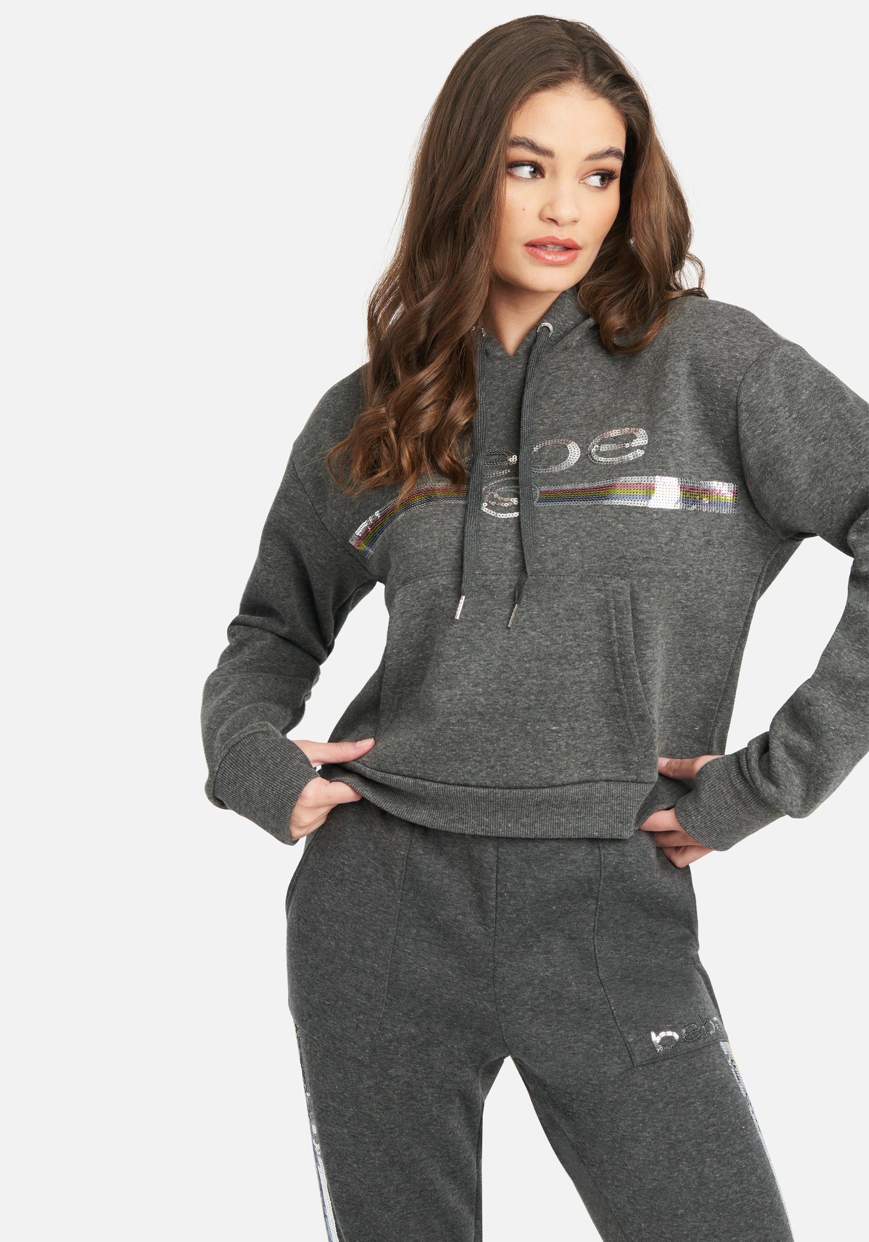 Bebe Sport Sequin Stripe Pullover