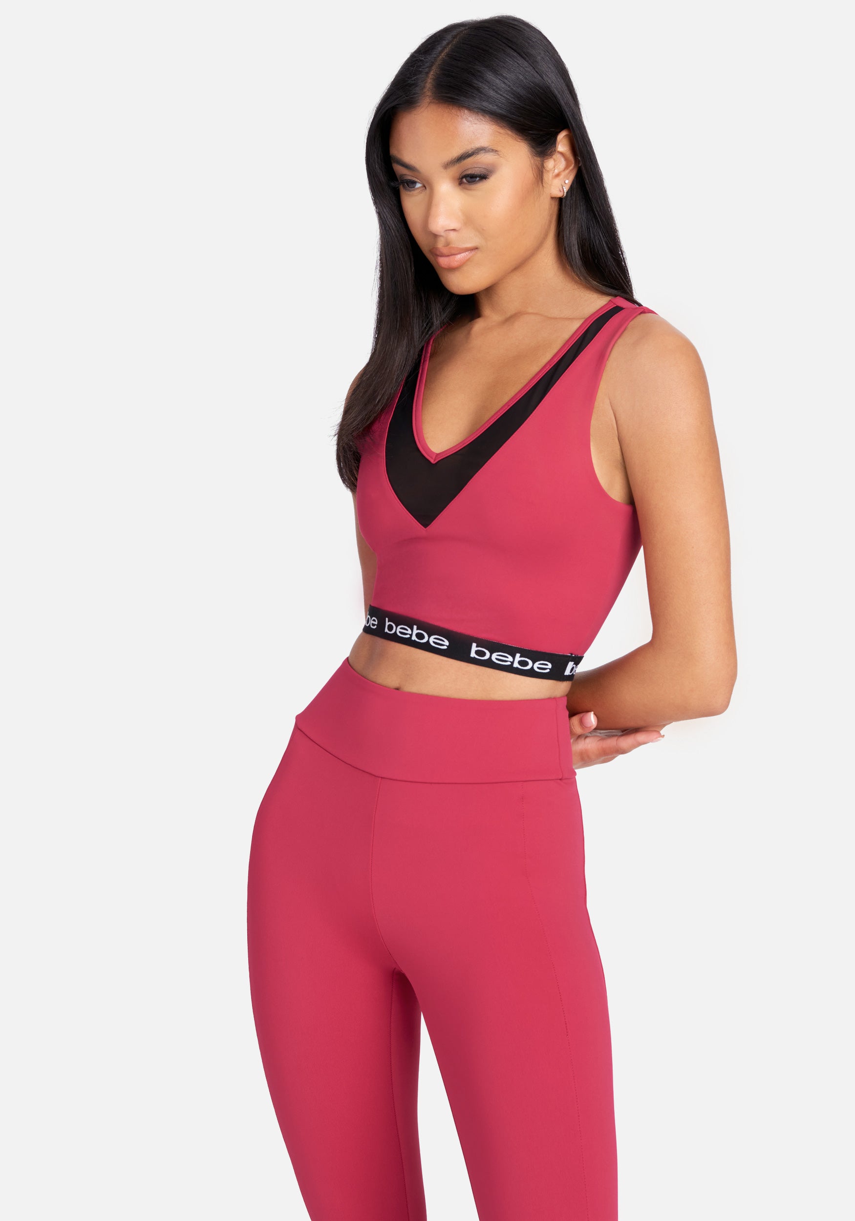Bebe Logo Elastic Mesh Insert Top