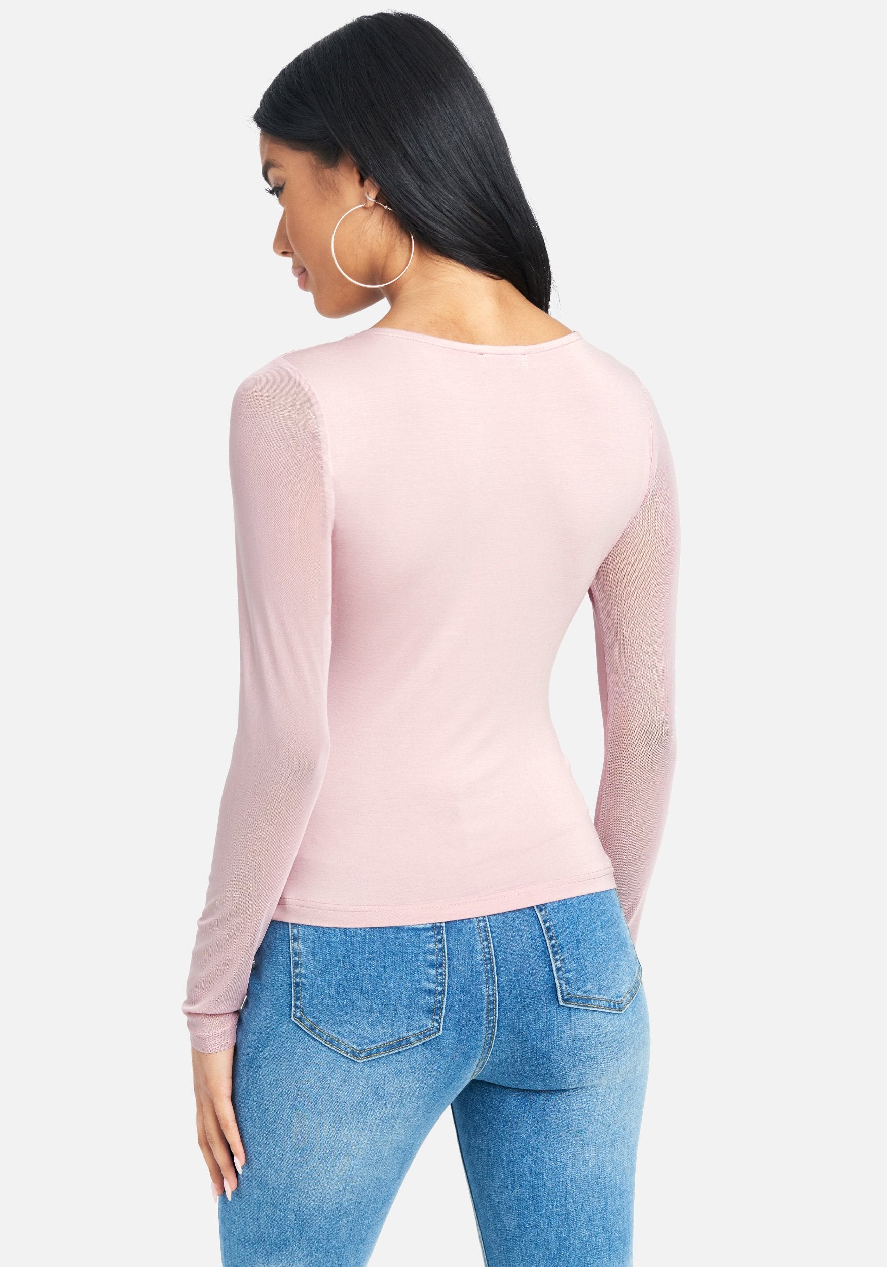 Ruched Front Stretch Mesh Top