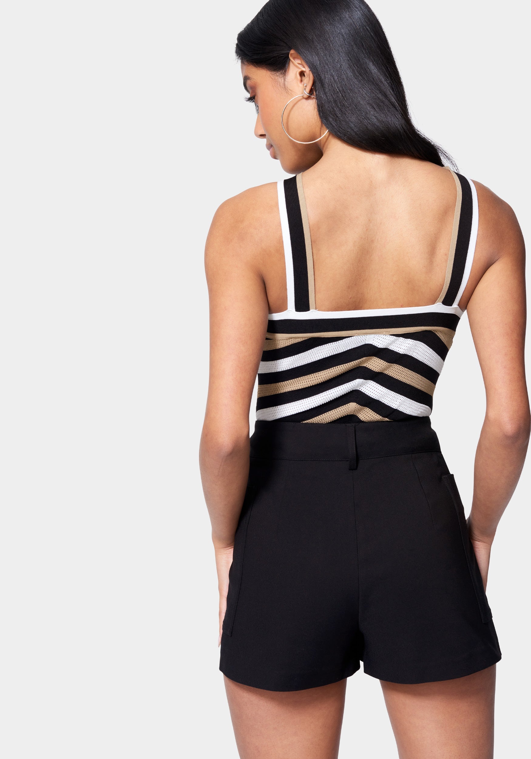 U Ring Detail Stripe Halter Sweater Top