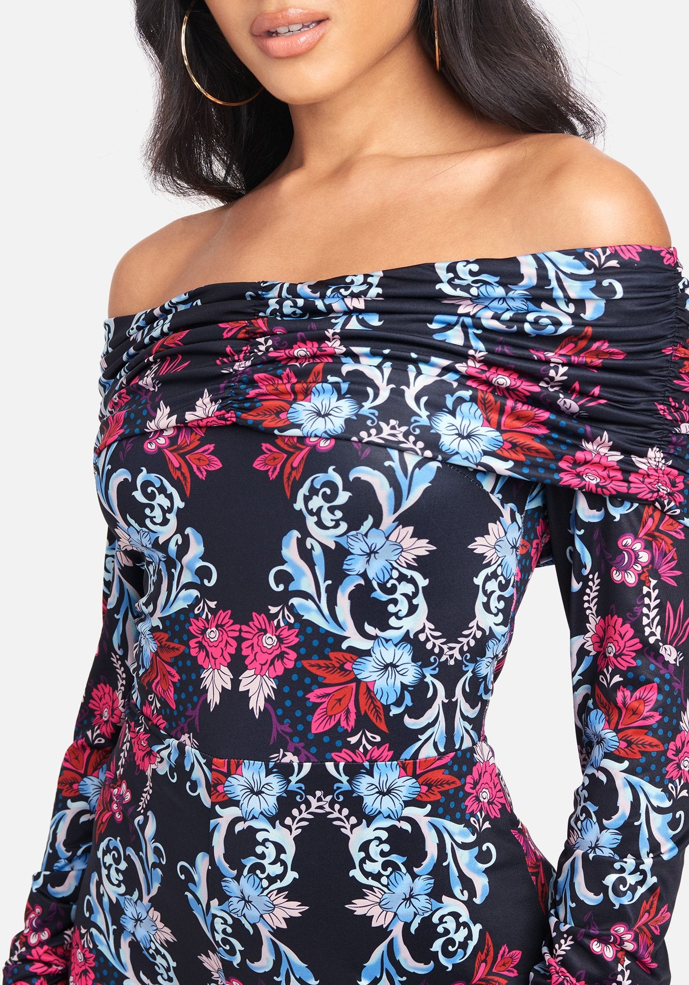 Printed Off Shoulder Slinky Jumpsuit