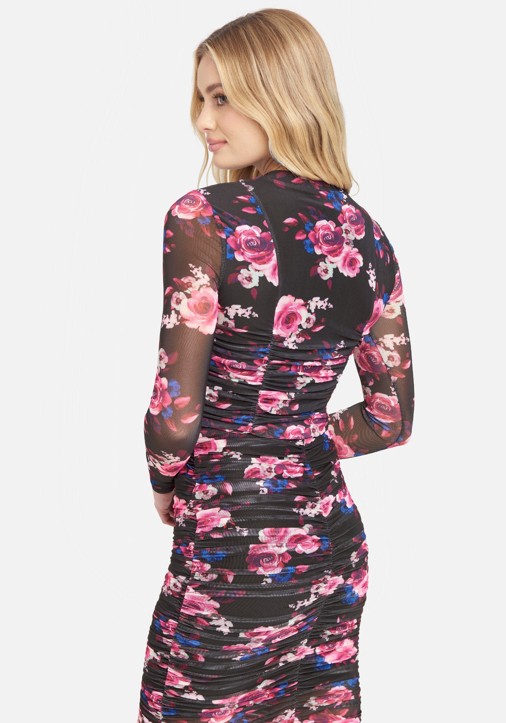 Printed 4 Way Stretch Mesh Ruched Top