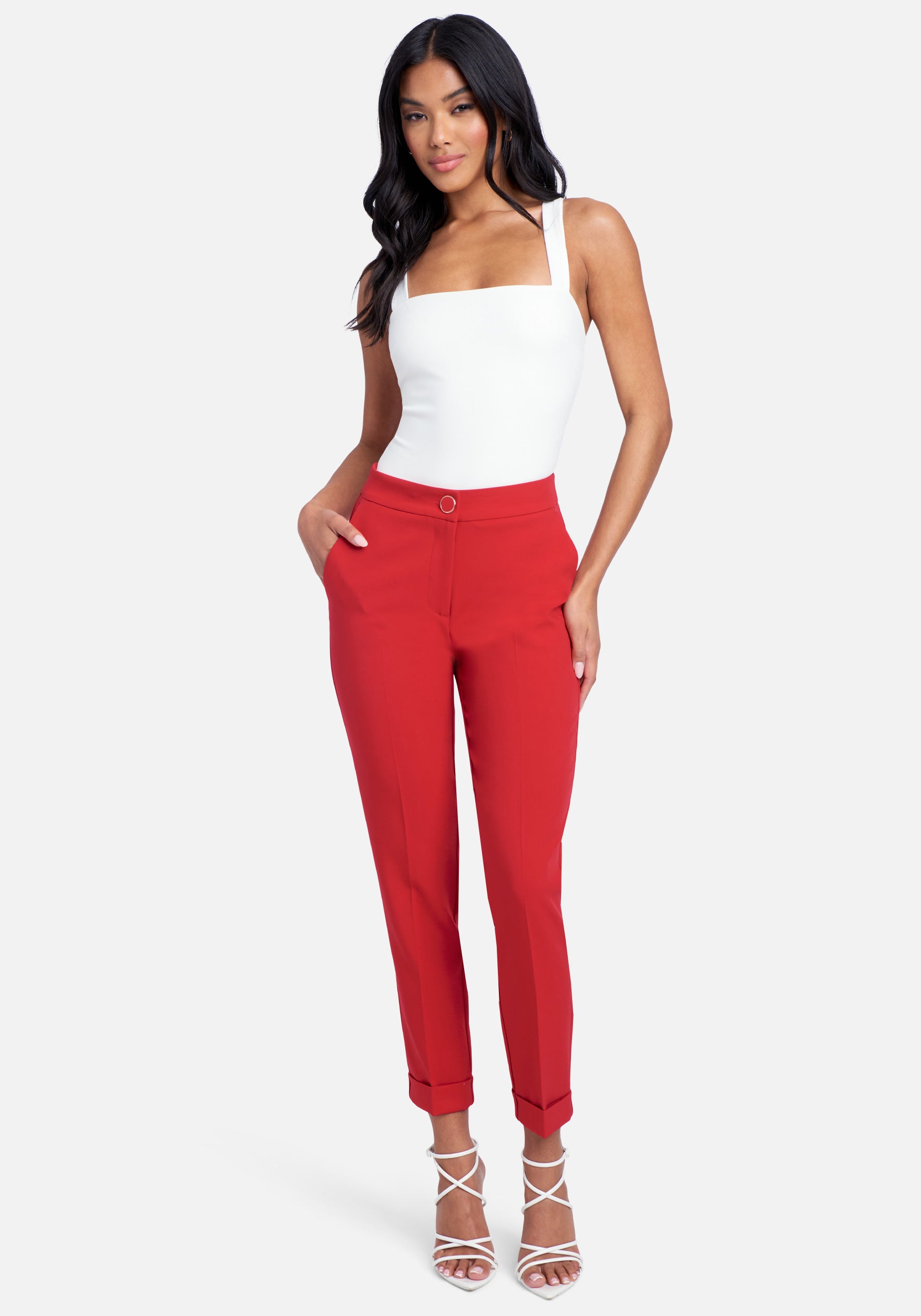 Natural Waist Slim Leg Cuffed Pant