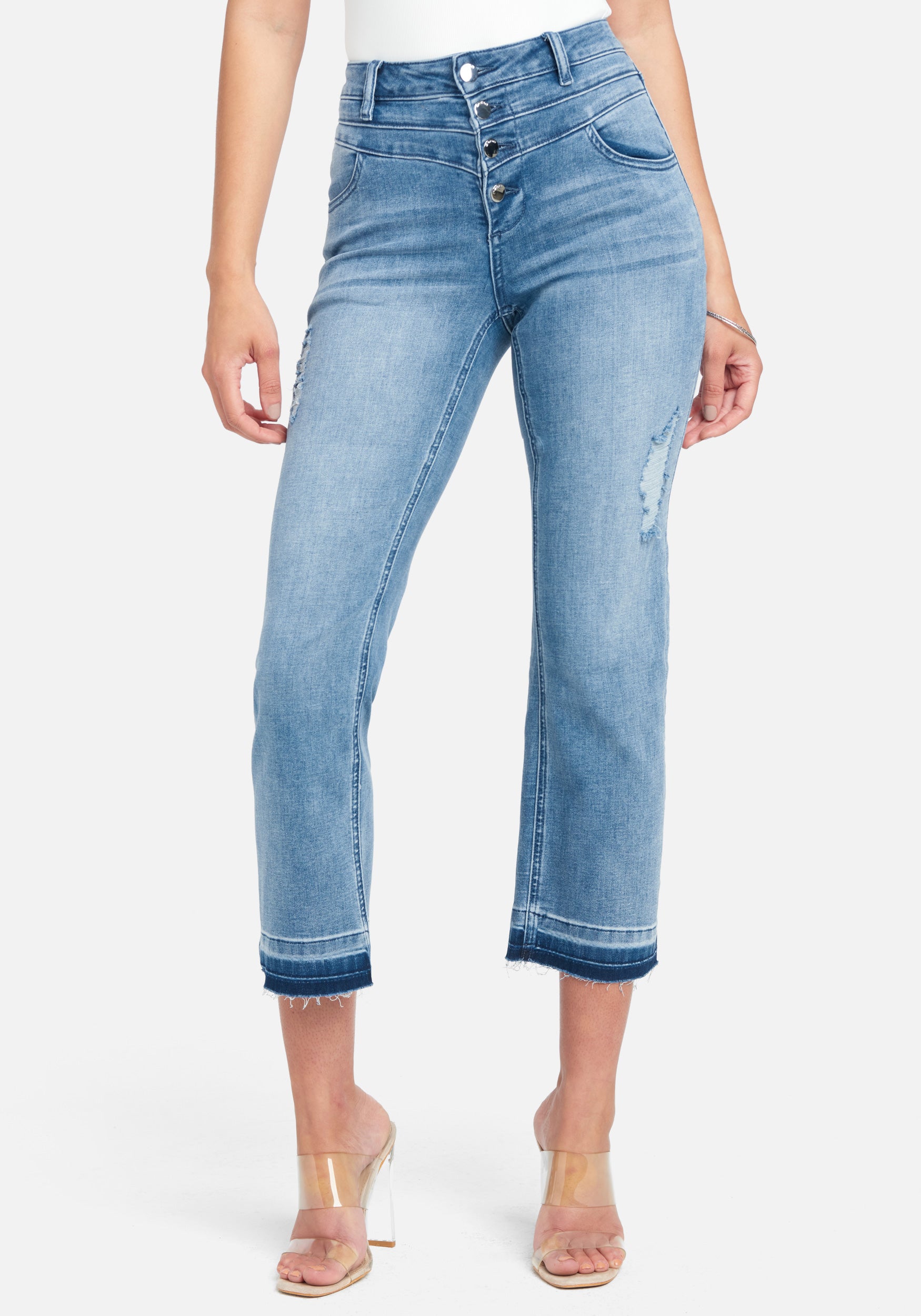 High Waist Distressed Straight Leg Jeans