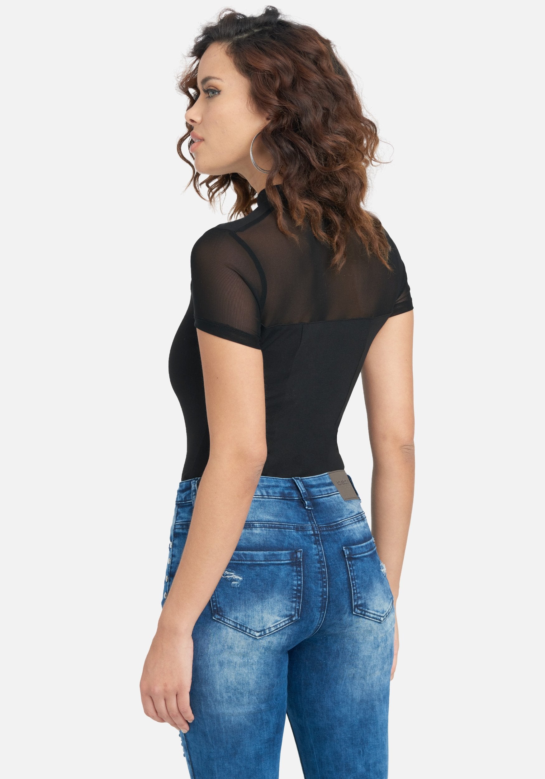 Knit With Mesh Short Sleeve Top