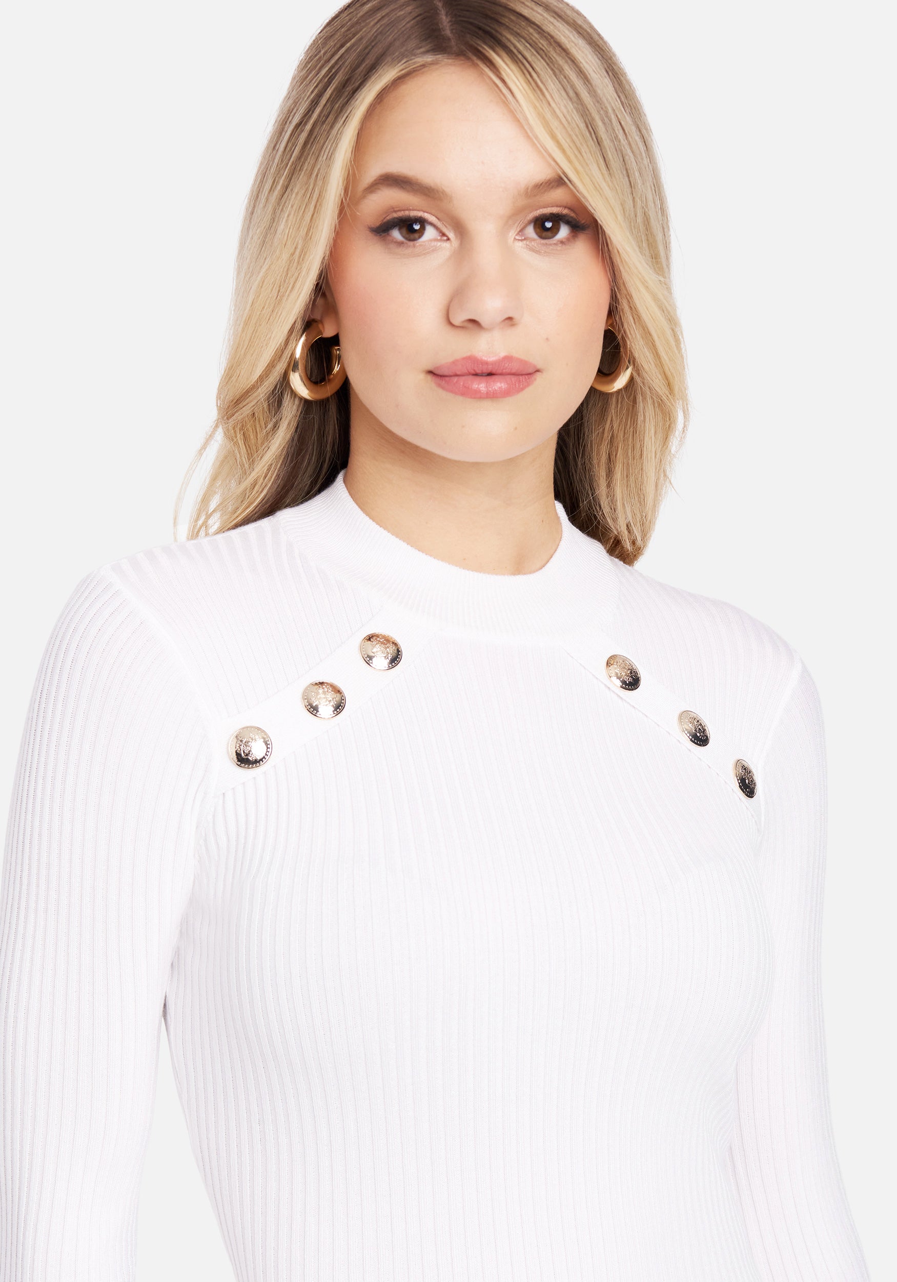 Gold Button Mock Neck Sweater