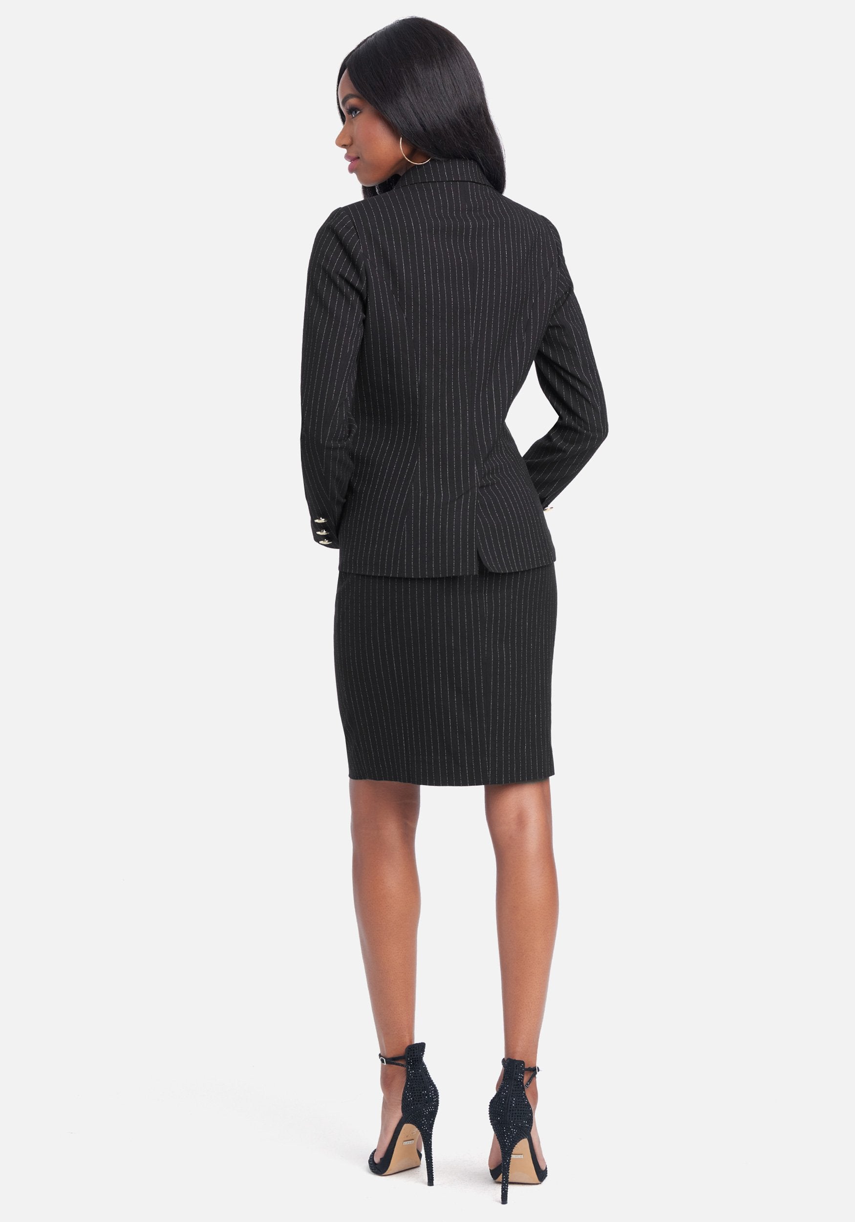 Front Zipper Pinstripe Skirt