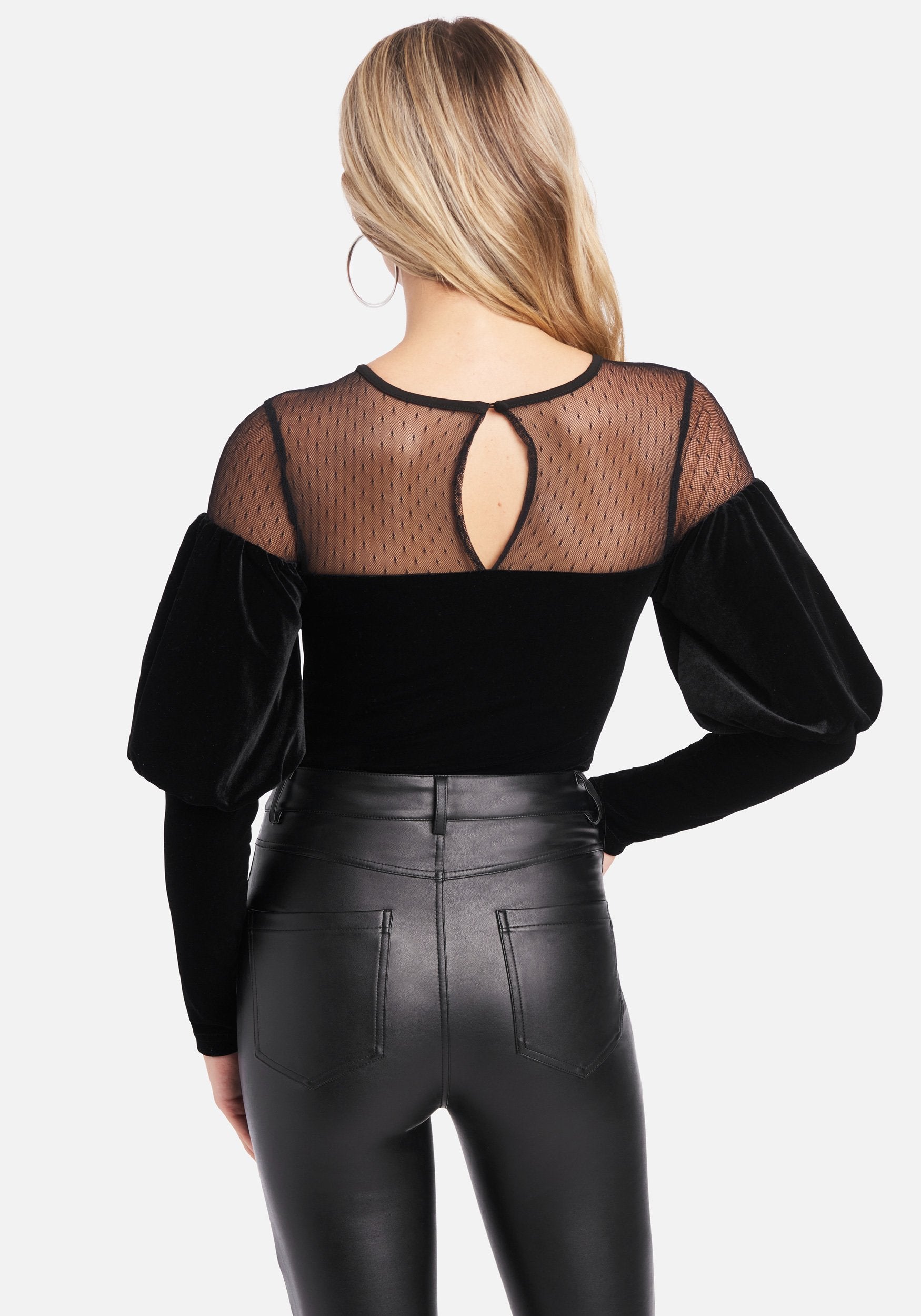 Deep Sweetheart Neck Velour Bodysuit