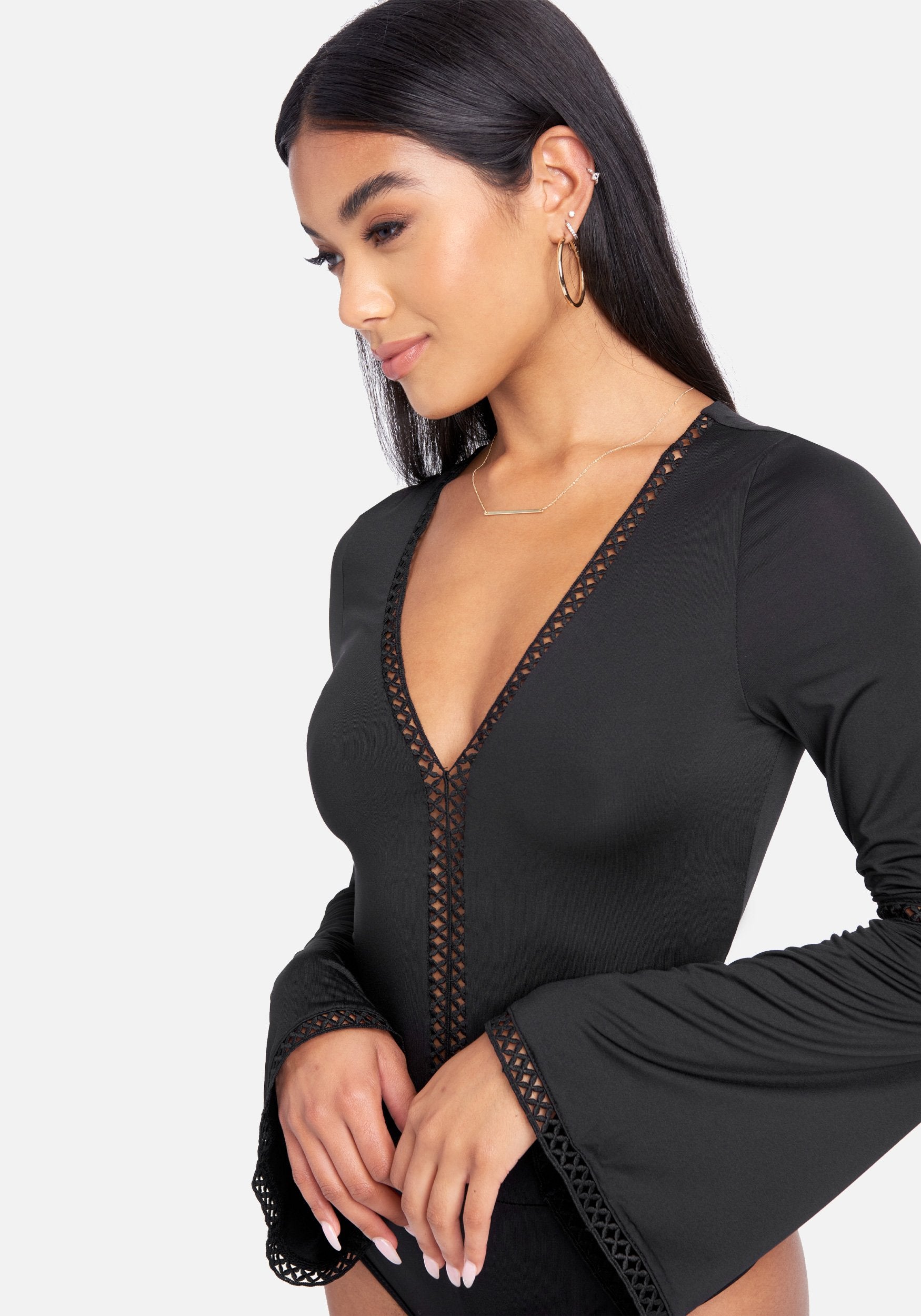 Bell Sleeve V Neck Bodysuit