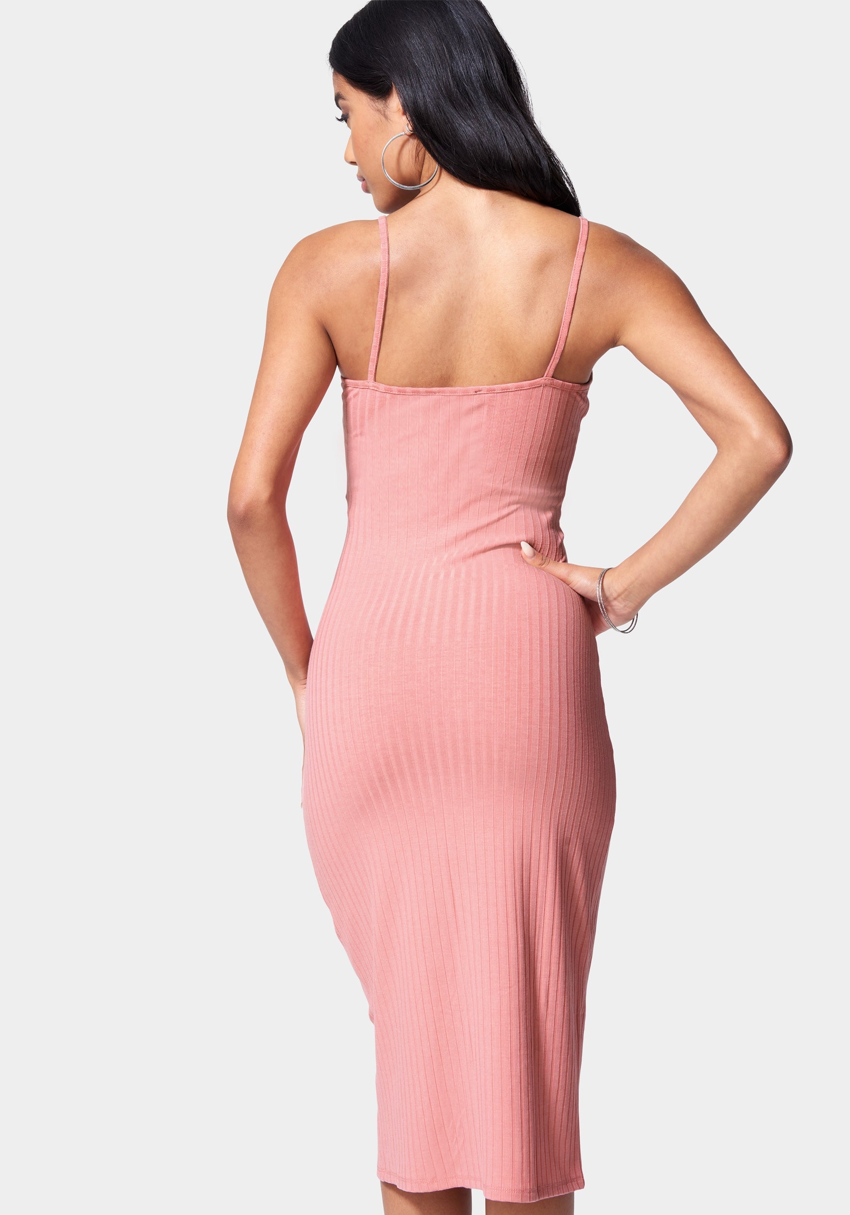 Button Front Rib Midi Dress