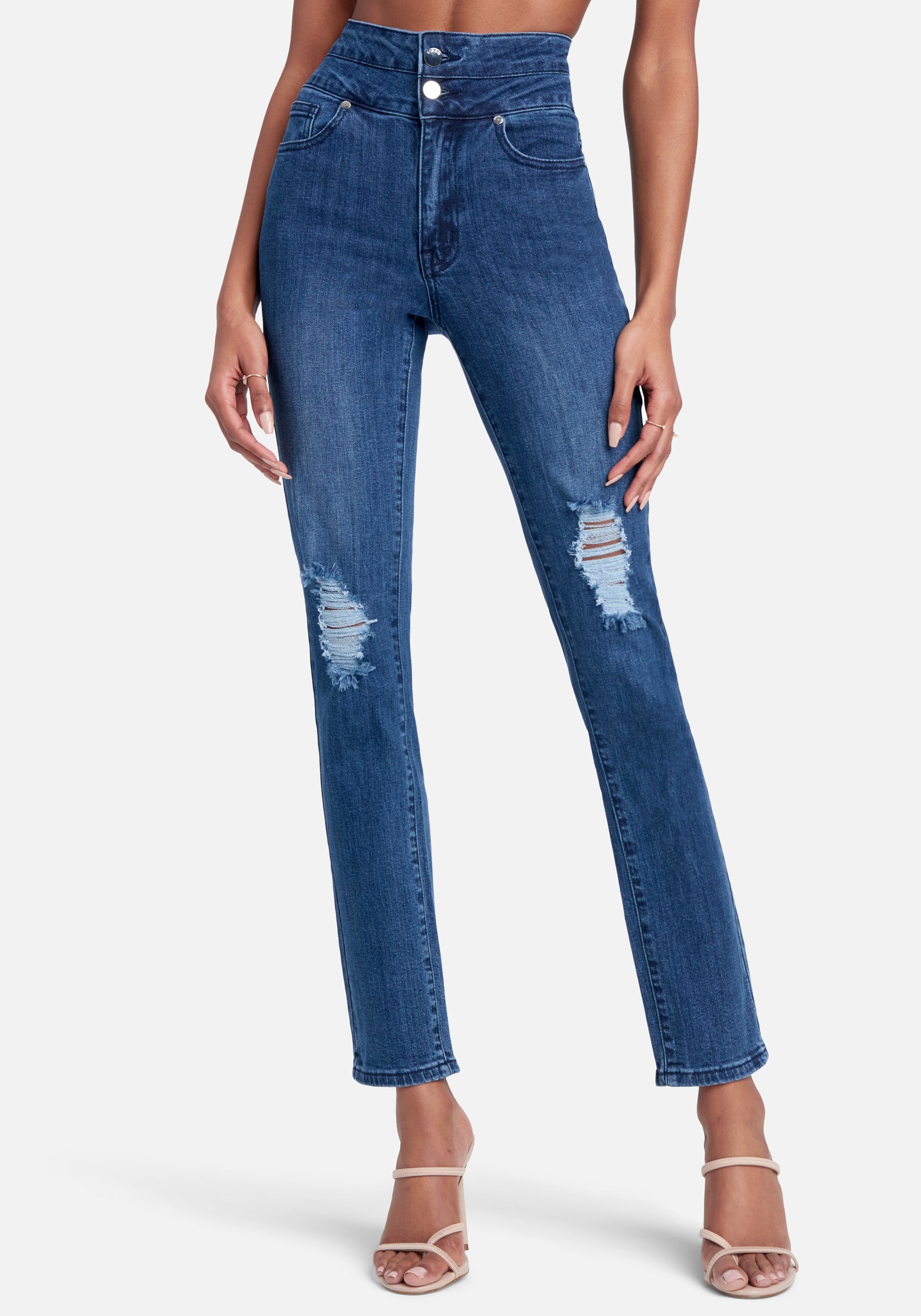 High Waist Destructed Slim Leg Jeans