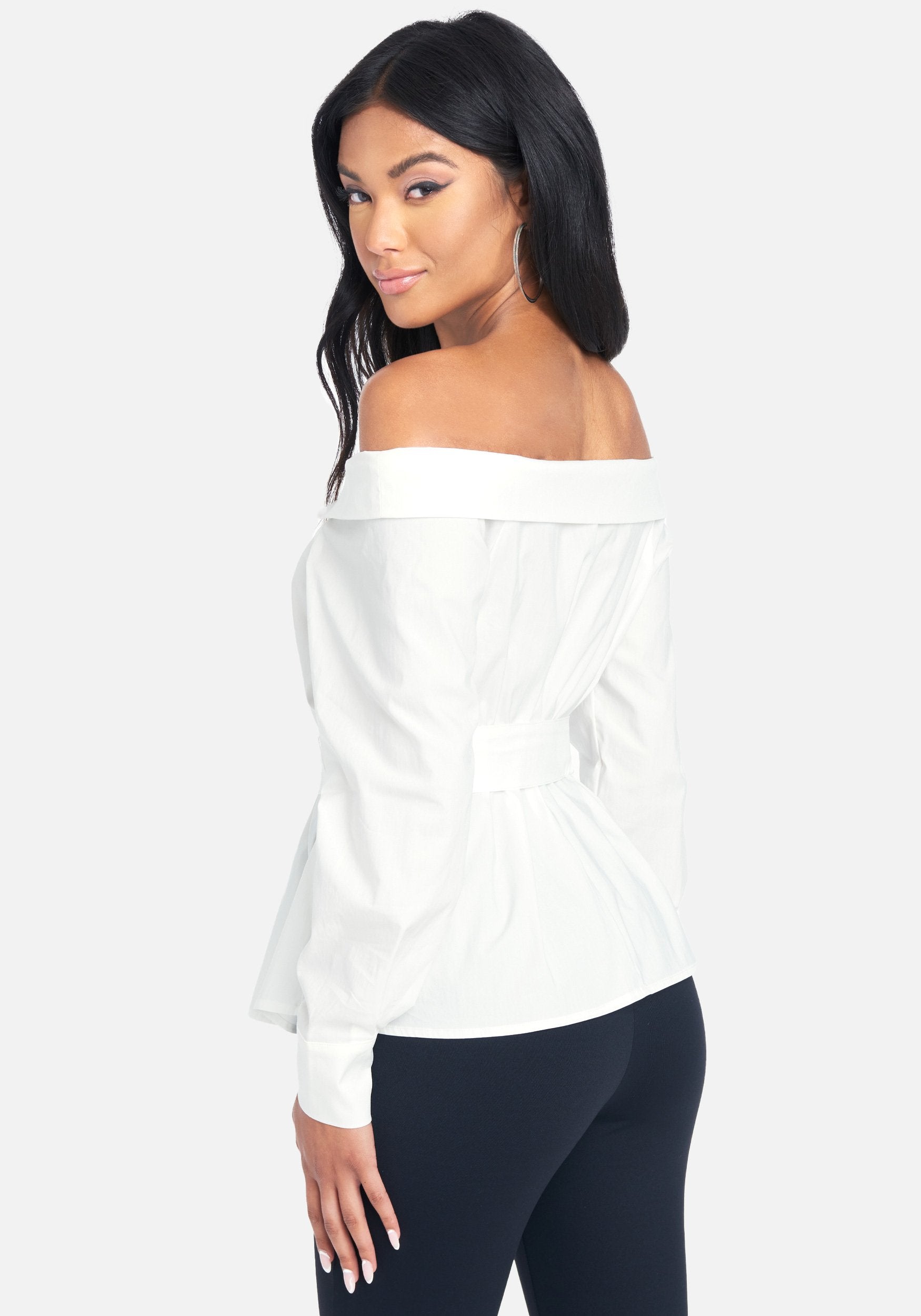 Belted Off The Shoulder Poplin Top