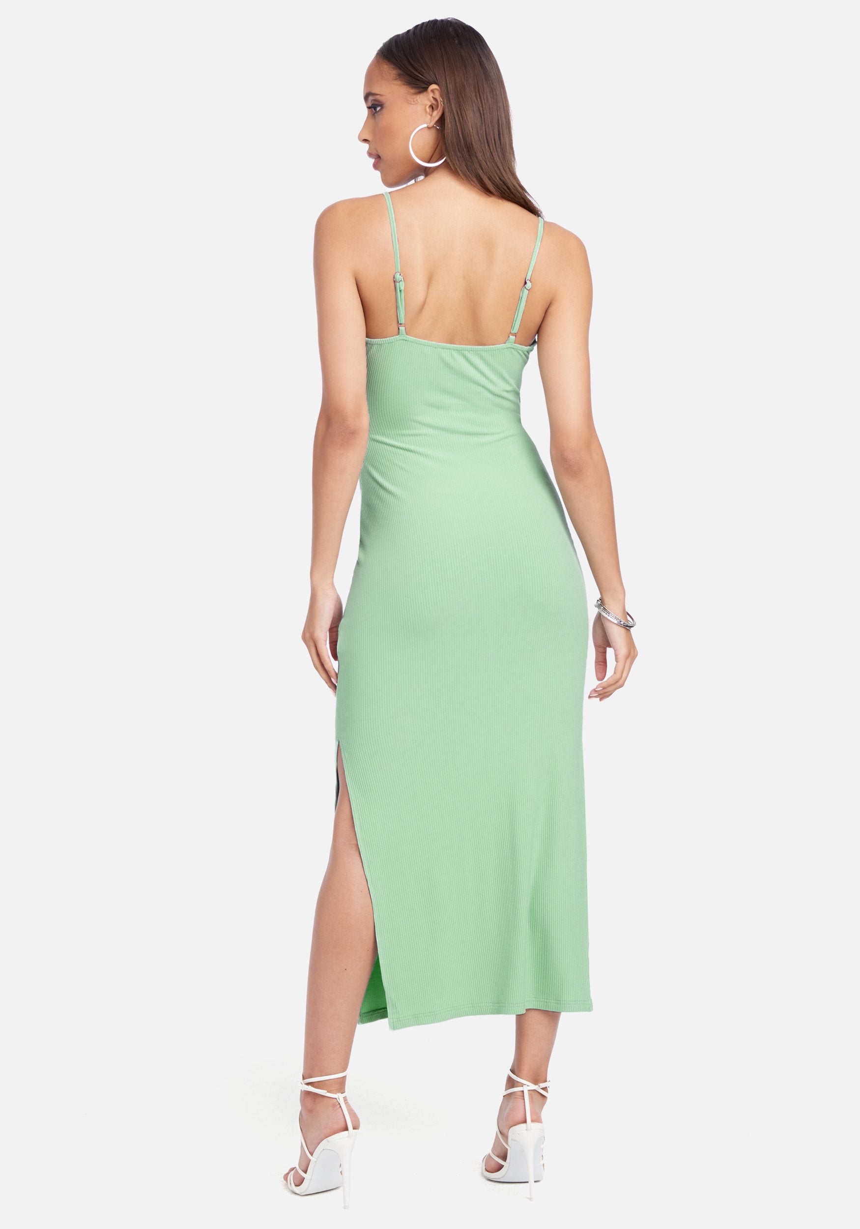 Tie Front Rib Knit Midi Dress