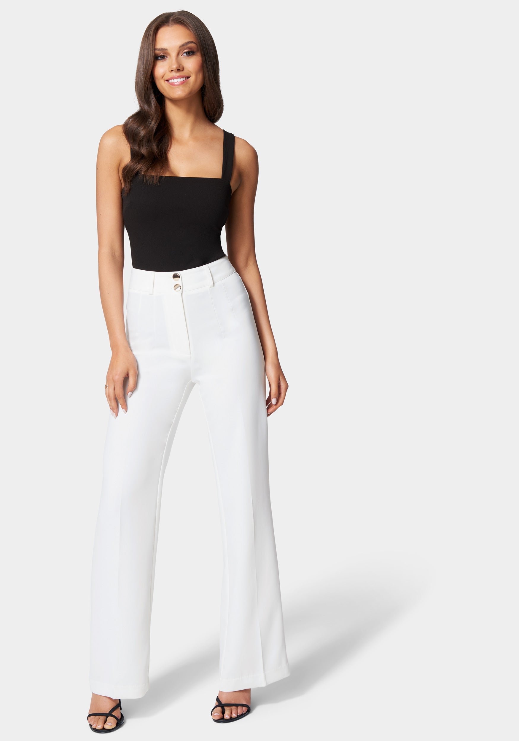 High Waist Double Button Wide Leg Pant