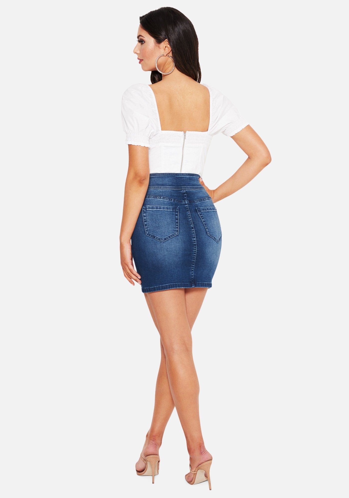 Mini Zip Front Jean Skirt