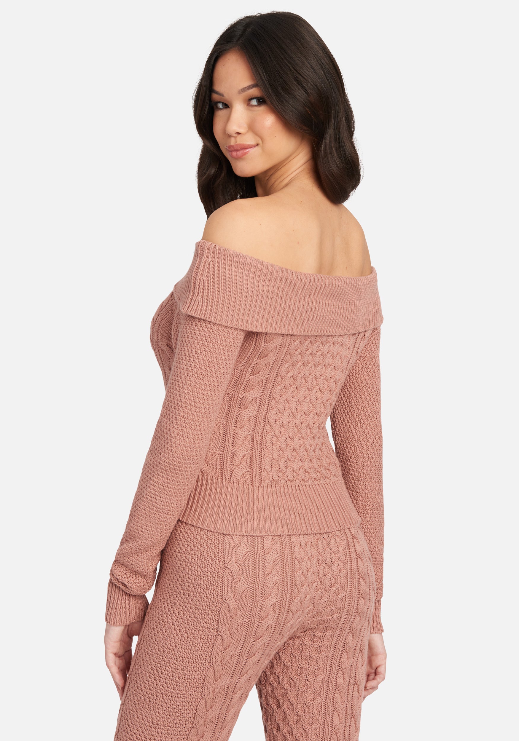 Off Shoulder Cable Knit Sweater Top