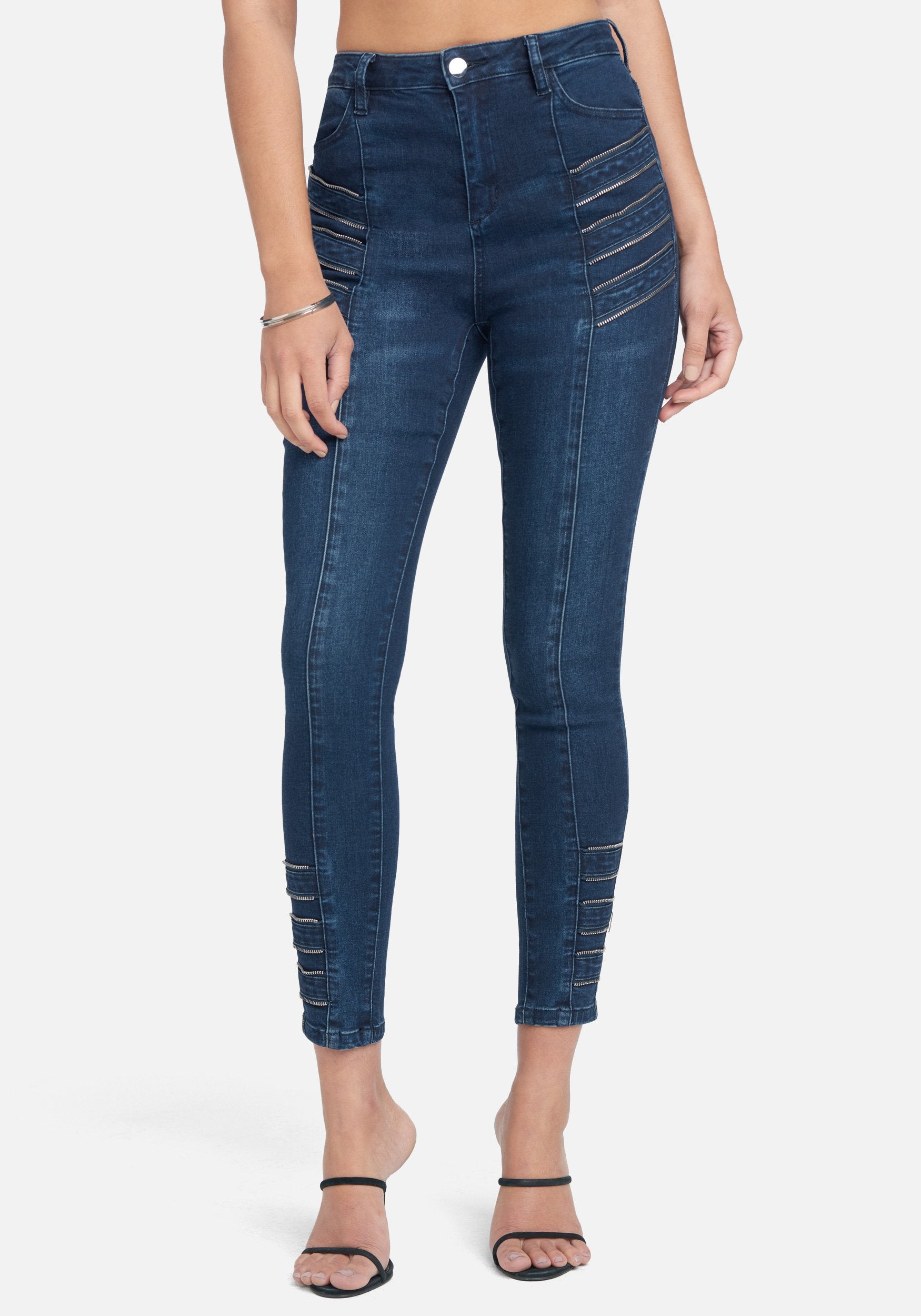 High Waist Twill Tape Slim Leg Jeans